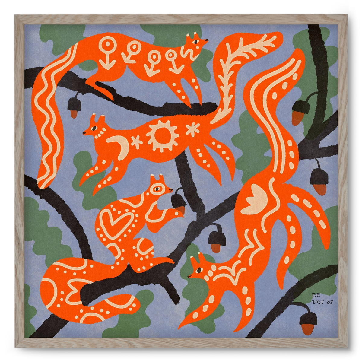 Magic folk squirrels I., 50x50 cm (50x50 cm), Tölgy keret