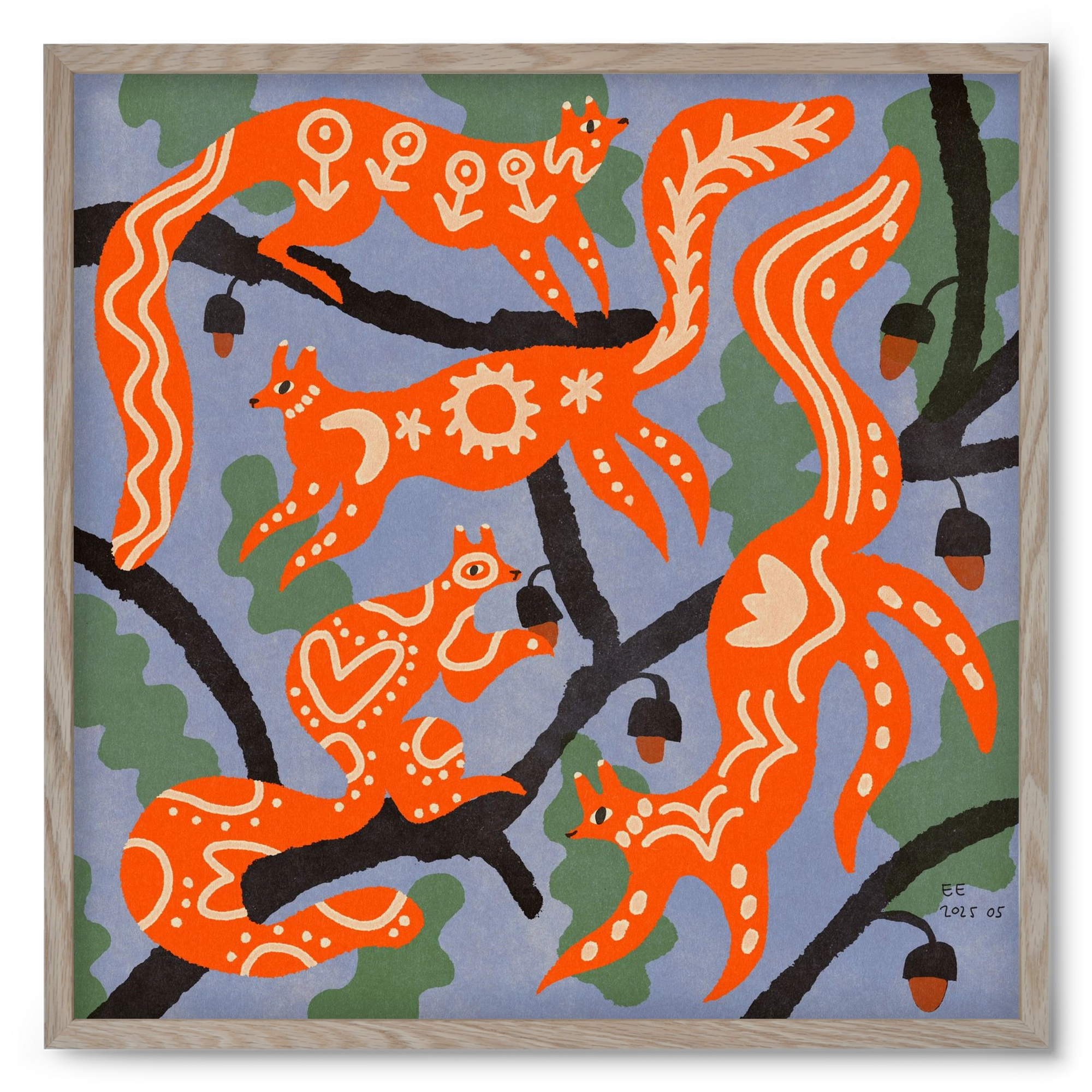 Magic folk squirrels I., 50x50 cm (50x50 cm), Tölgy keret