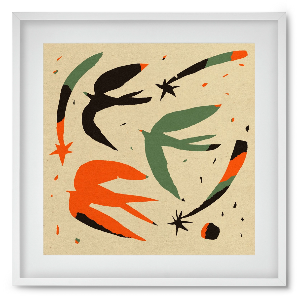 Bird pattern, 50x50 cm (40x40 cm), Fehér keret, paszpartuval