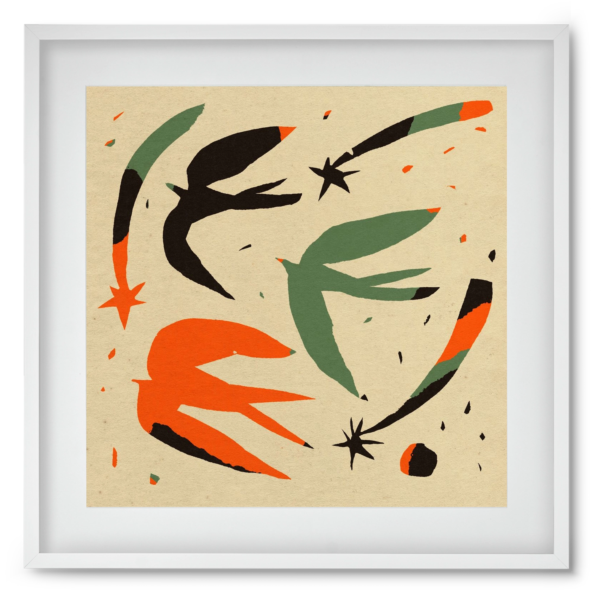 Bird pattern, 50x50 cm (40x40 cm), Fehér keret, paszpartuval