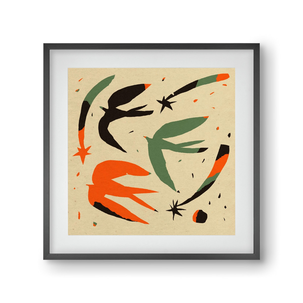 Bird pattern, 30x30 cm (20x20 cm), Fekete keret, paszpartuval