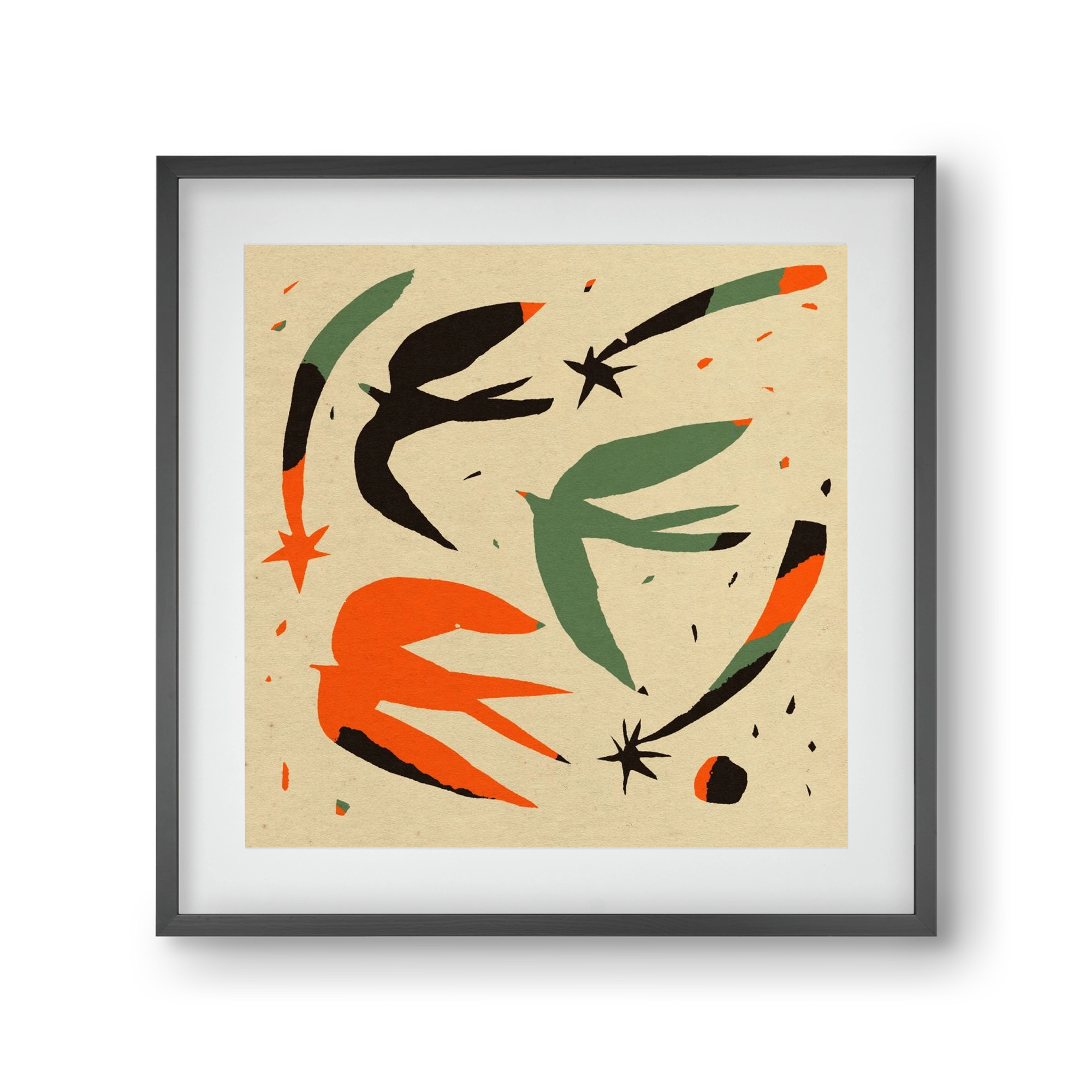 Bird pattern, 30x30 cm (20x20 cm), Fekete keret, paszpartuval