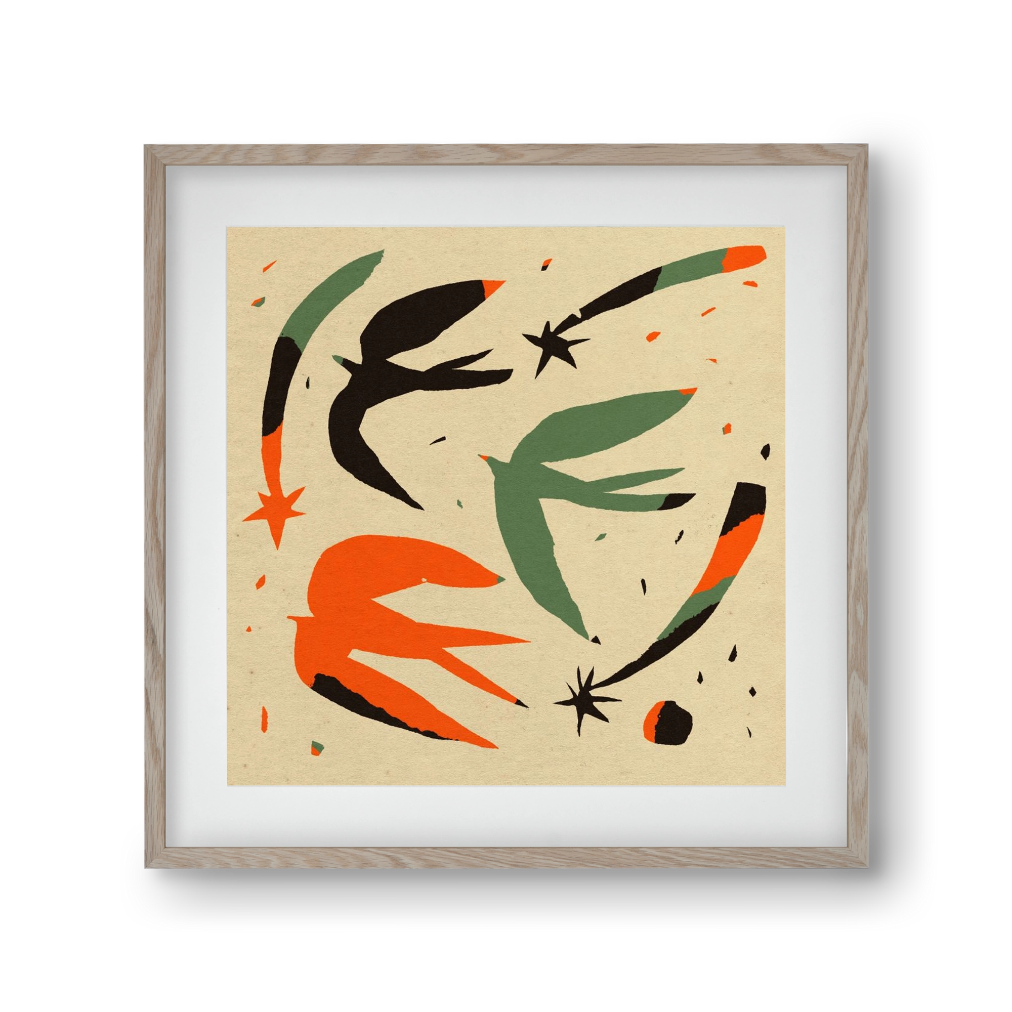 Bird pattern, 30x30 cm (20x20 cm), Tölgy keret, paszpartuval