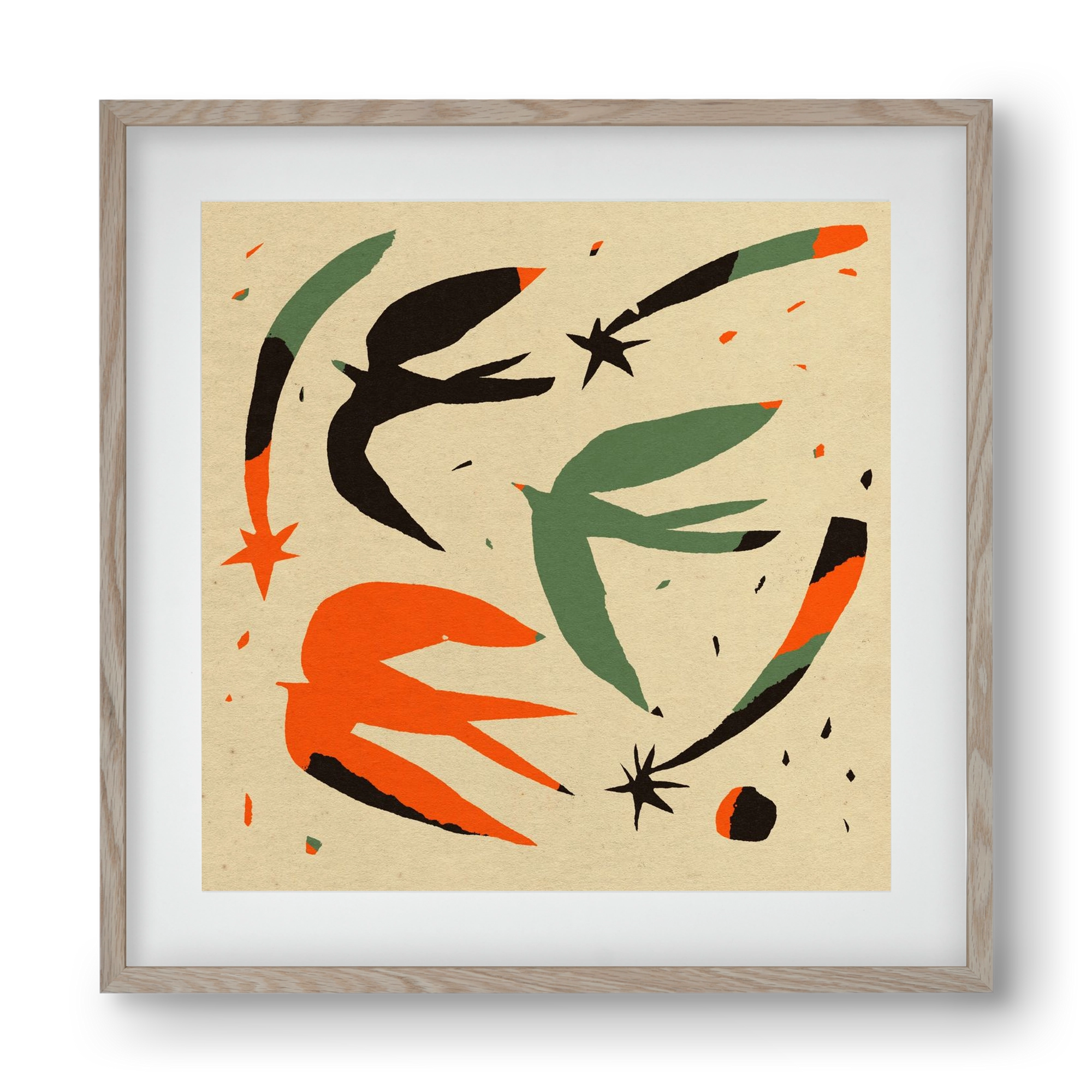 Bird pattern, 40x40 cm (30x30 cm), Tölgy keret, paszpartuval