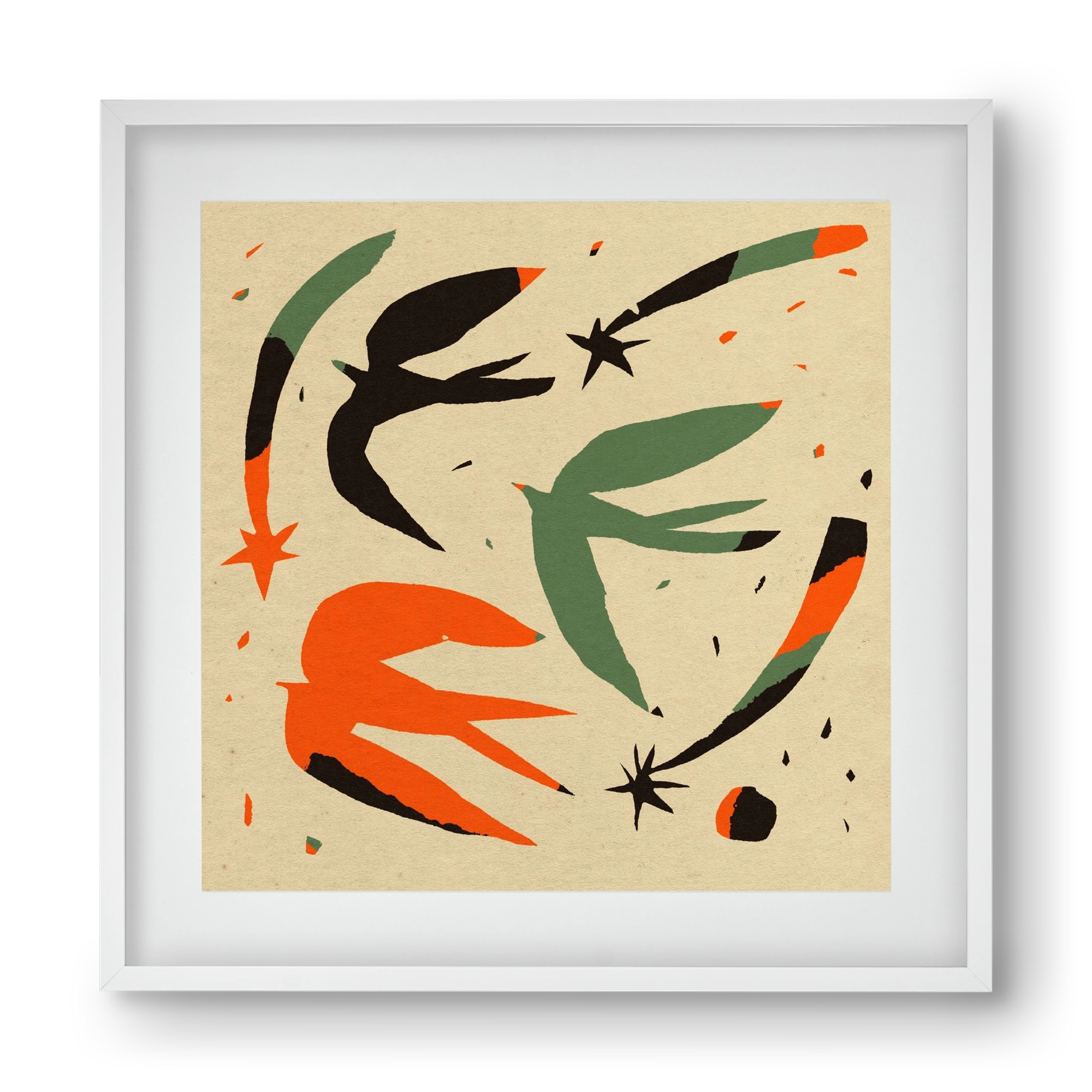 Bird pattern, 40x40 cm (30x30 cm), Fehér keret, paszpartuval