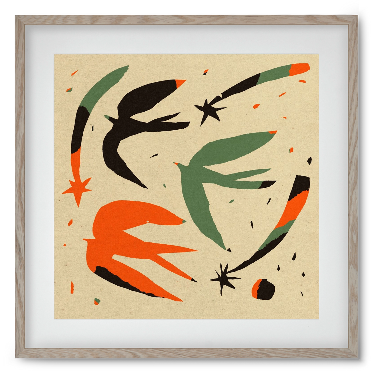 Bird pattern, 50x50 cm (40x40 cm), Tölgy keret, paszpartuval