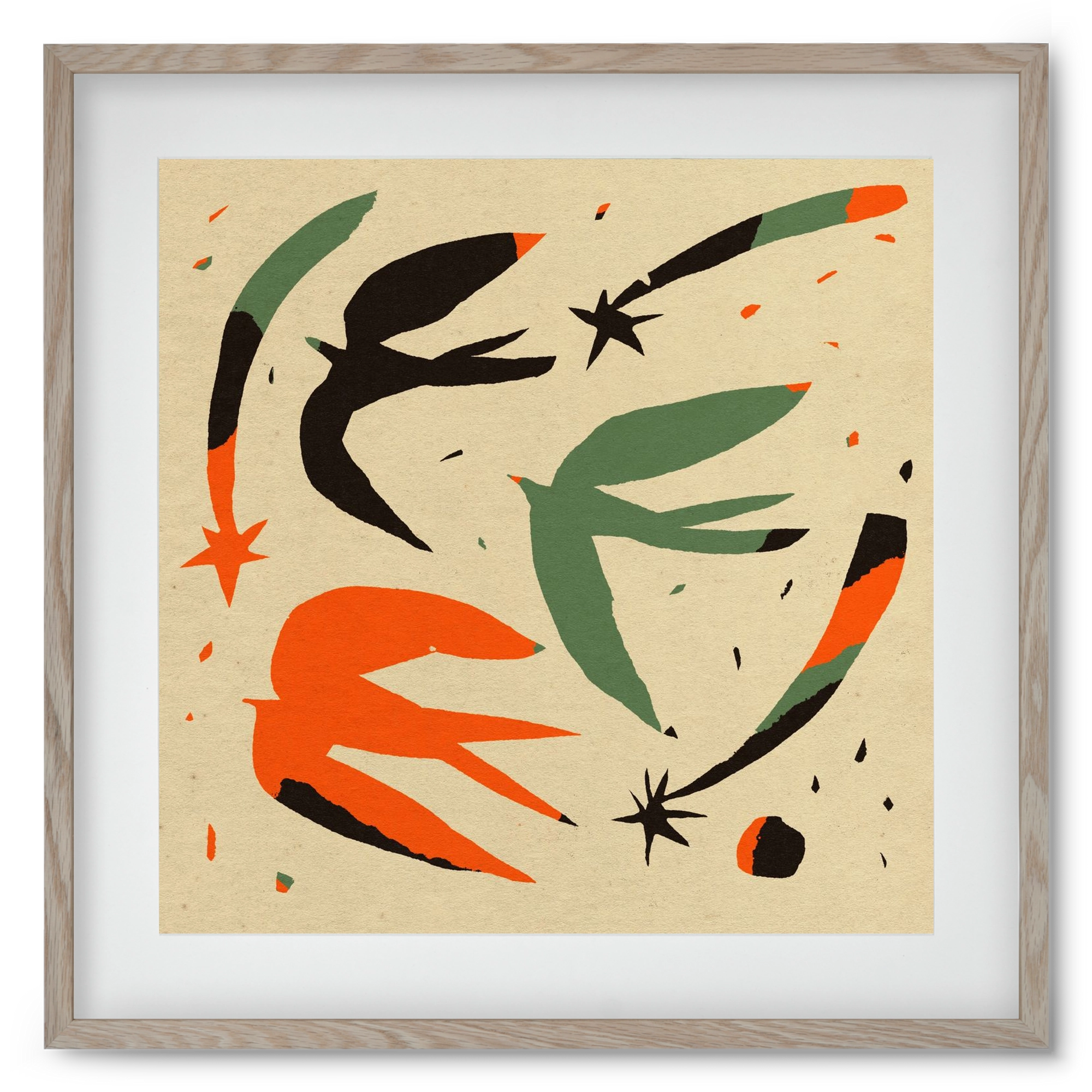 Bird pattern, 50x50 cm (40x40 cm), Tölgy keret, paszpartuval