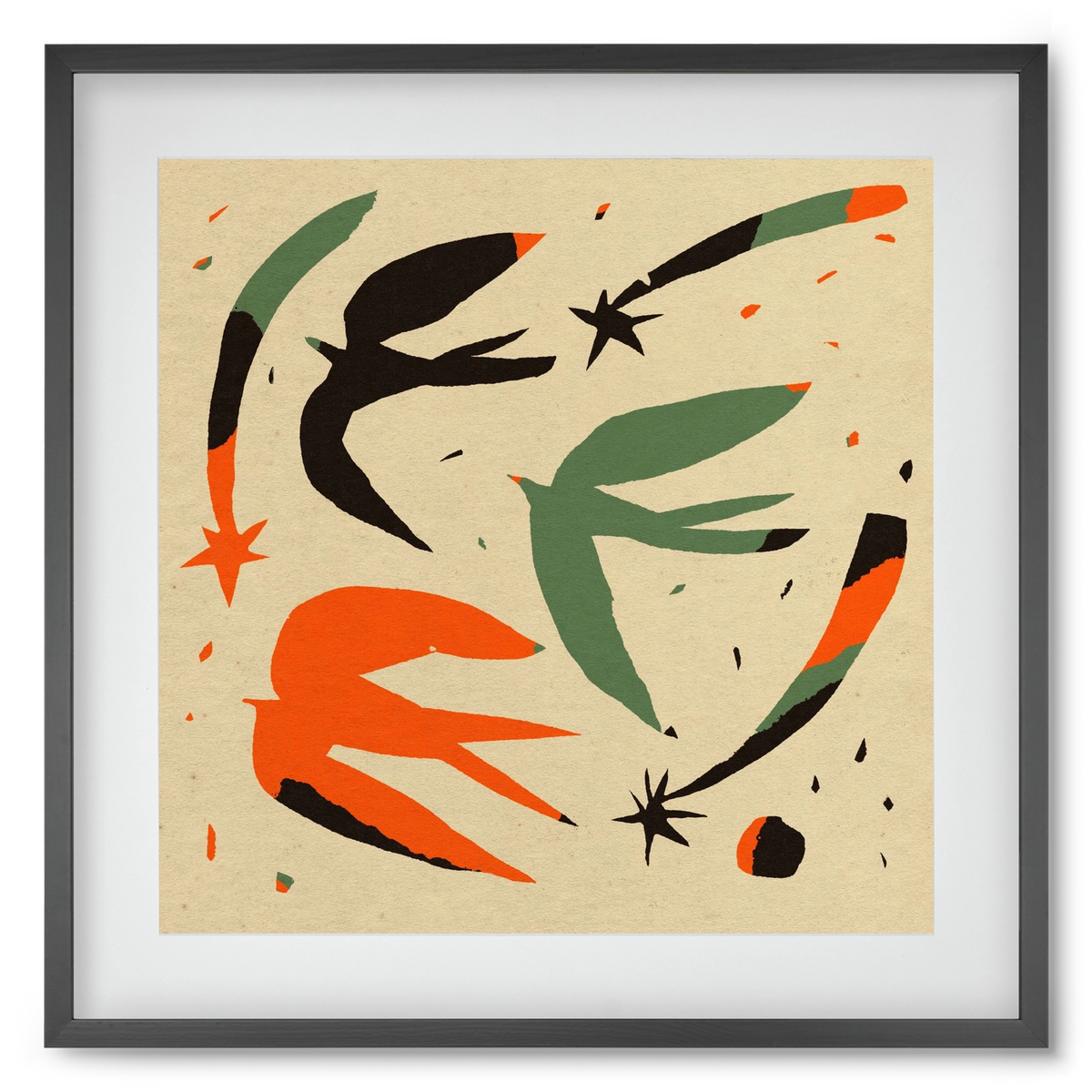Bird pattern, 50x50 cm (40x40 cm), Fekete keret, paszpartuval