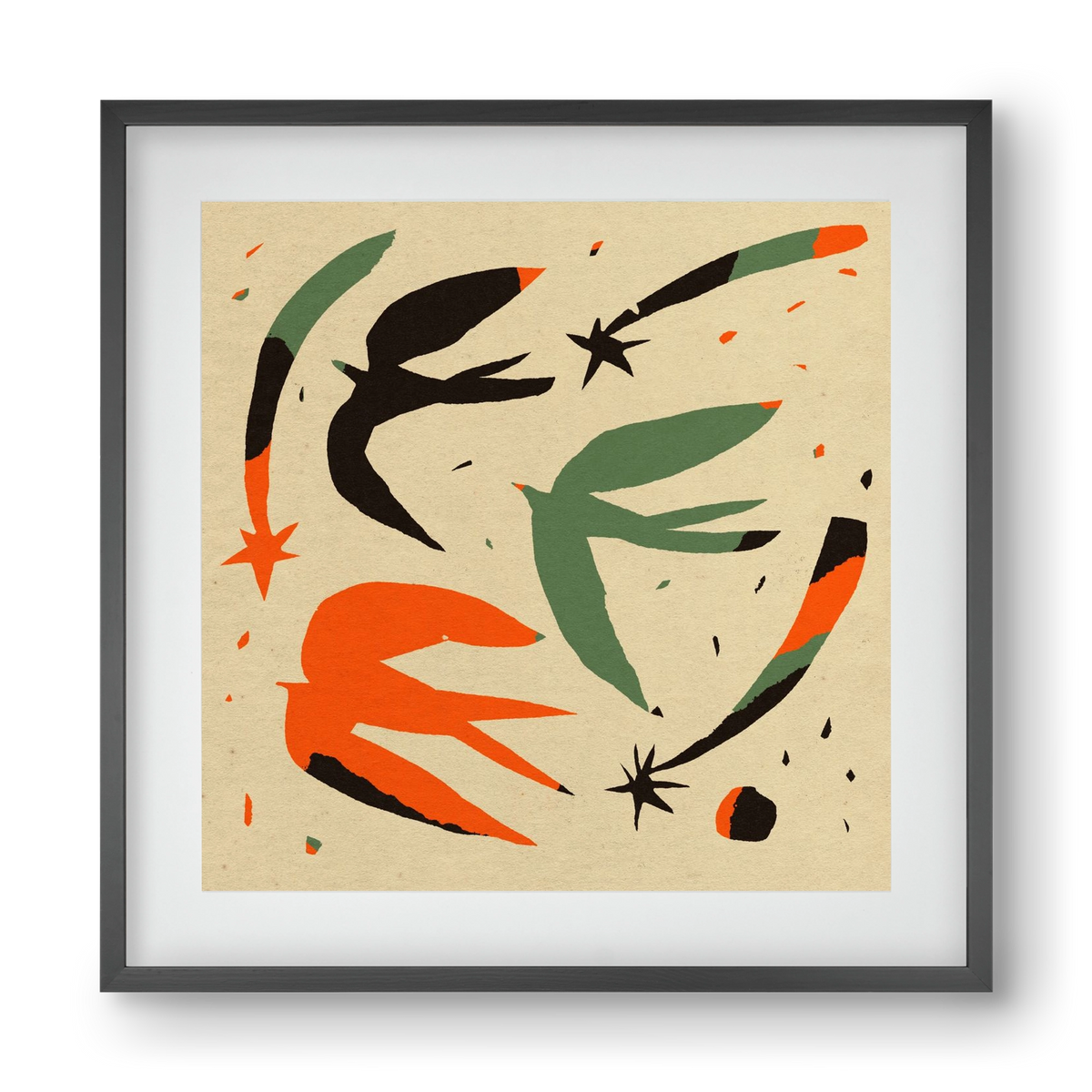 Bird pattern, 40x40 cm (30x30 cm), Fekete keret, paszpartuval