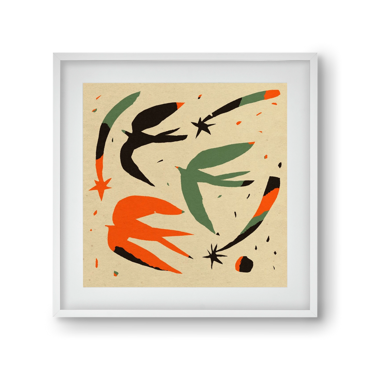 Bird pattern, 30x30 cm (20x20 cm), Fehér keret, paszpartuval