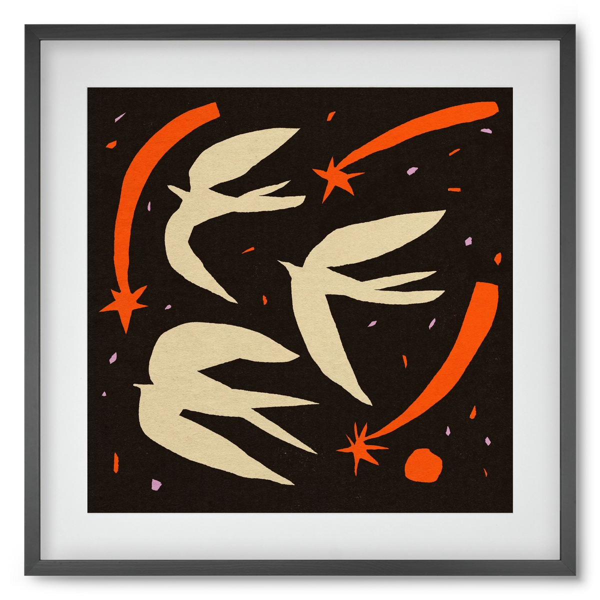 Birds on night sky, 50x50 cm (40x40 cm), Fekete keret, paszpartuval