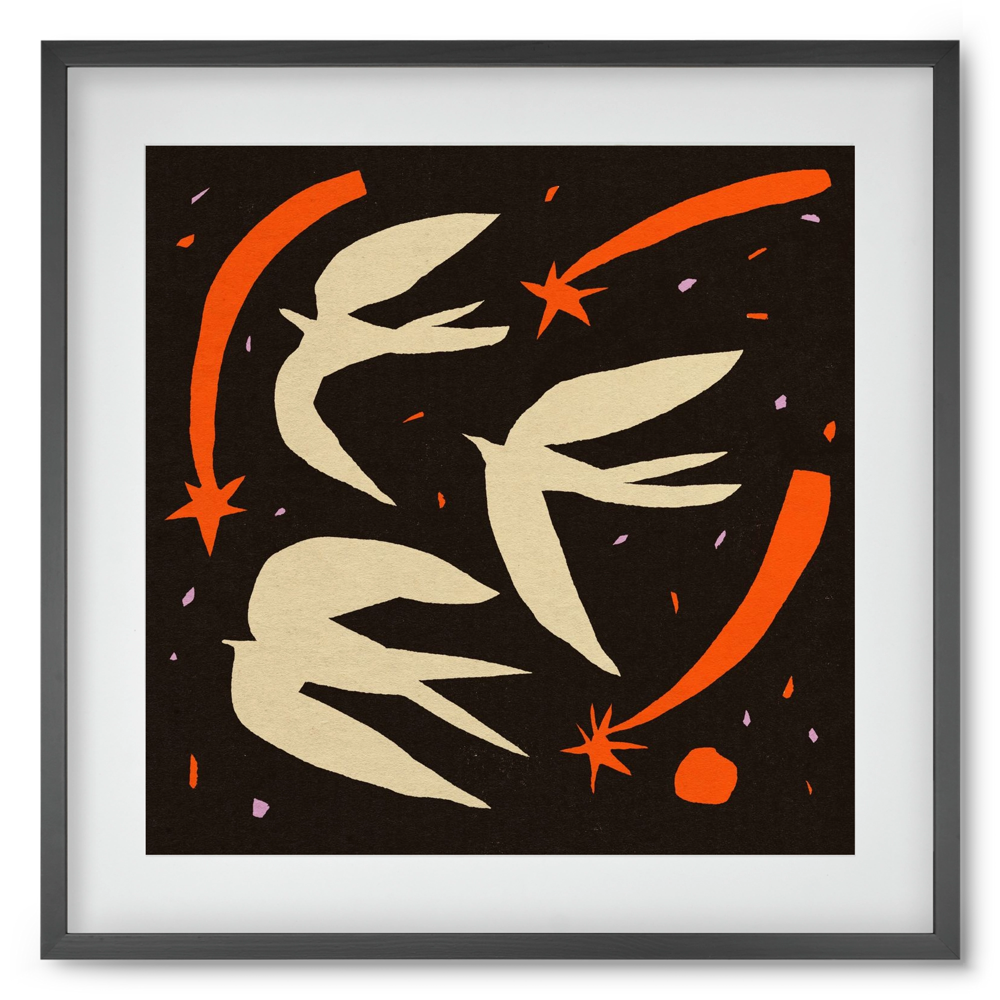 Birds on night sky, 50x50 cm (40x40 cm), Fekete keret, paszpartuval