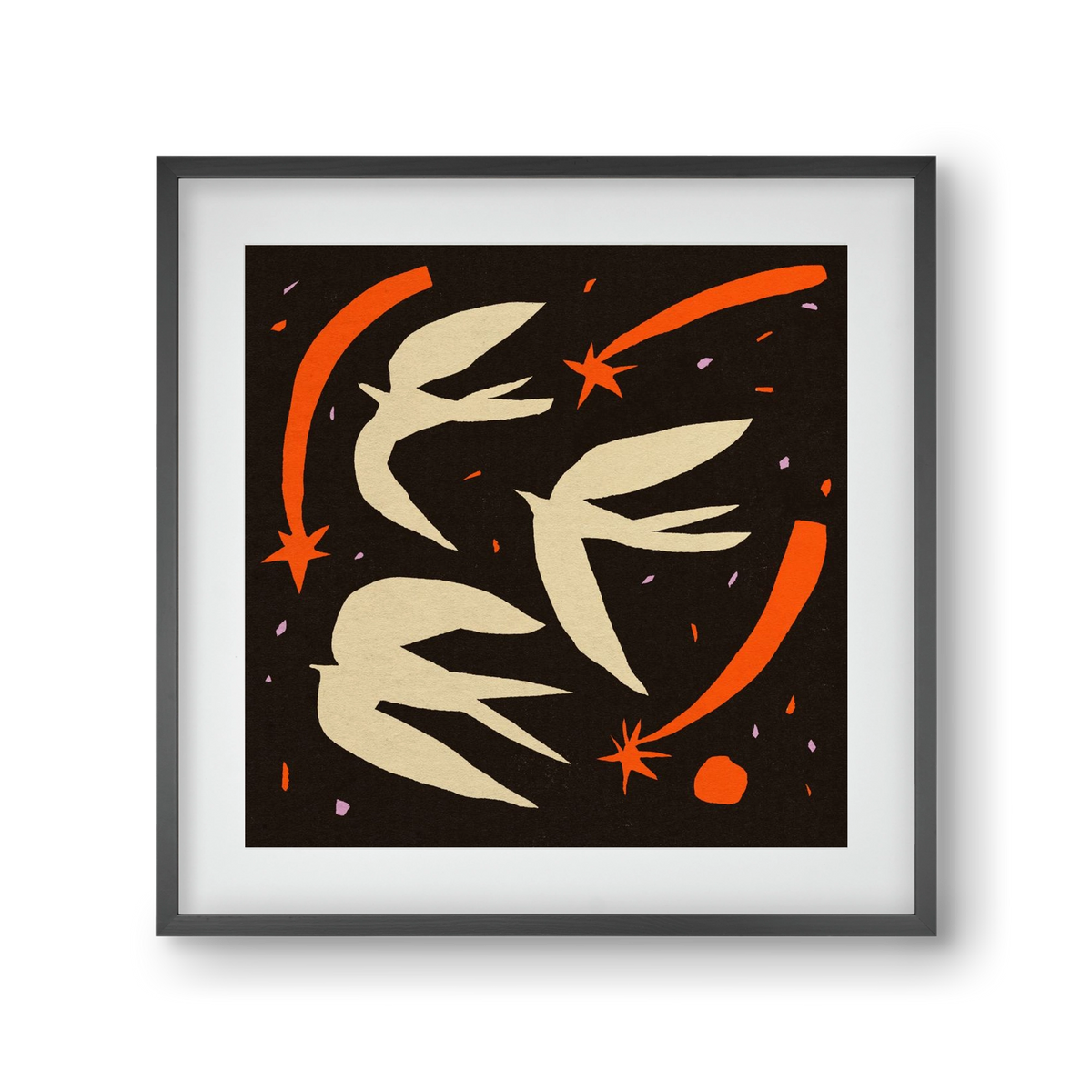 Birds on night sky, 30x30 cm (20x20 cm), Fekete keret, paszpartuval