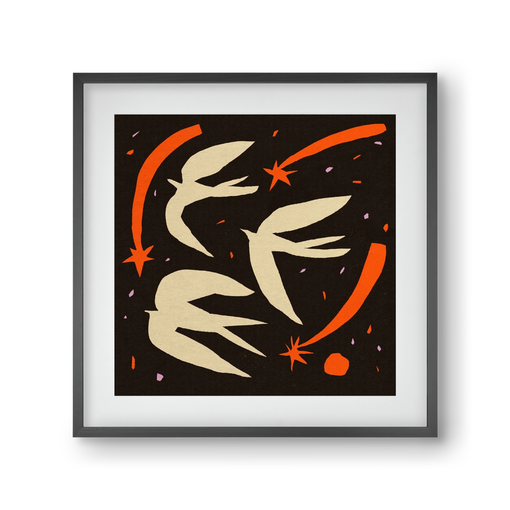 Birds on night sky, 30x30 cm (20x20 cm), Fekete keret, paszpartuval