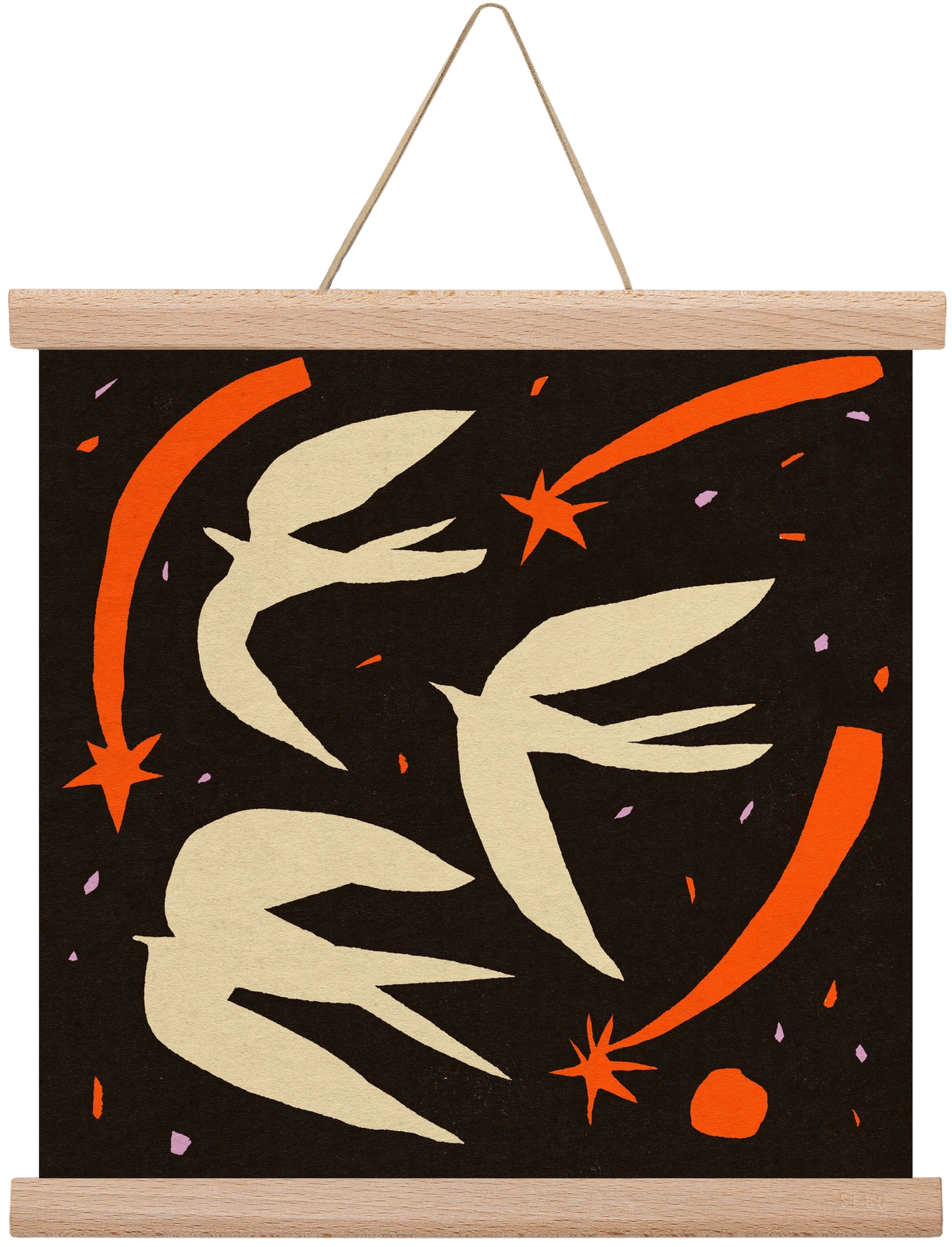 Birds on night sky, 30x30 cm (30x30 cm), Tölgy akasztó