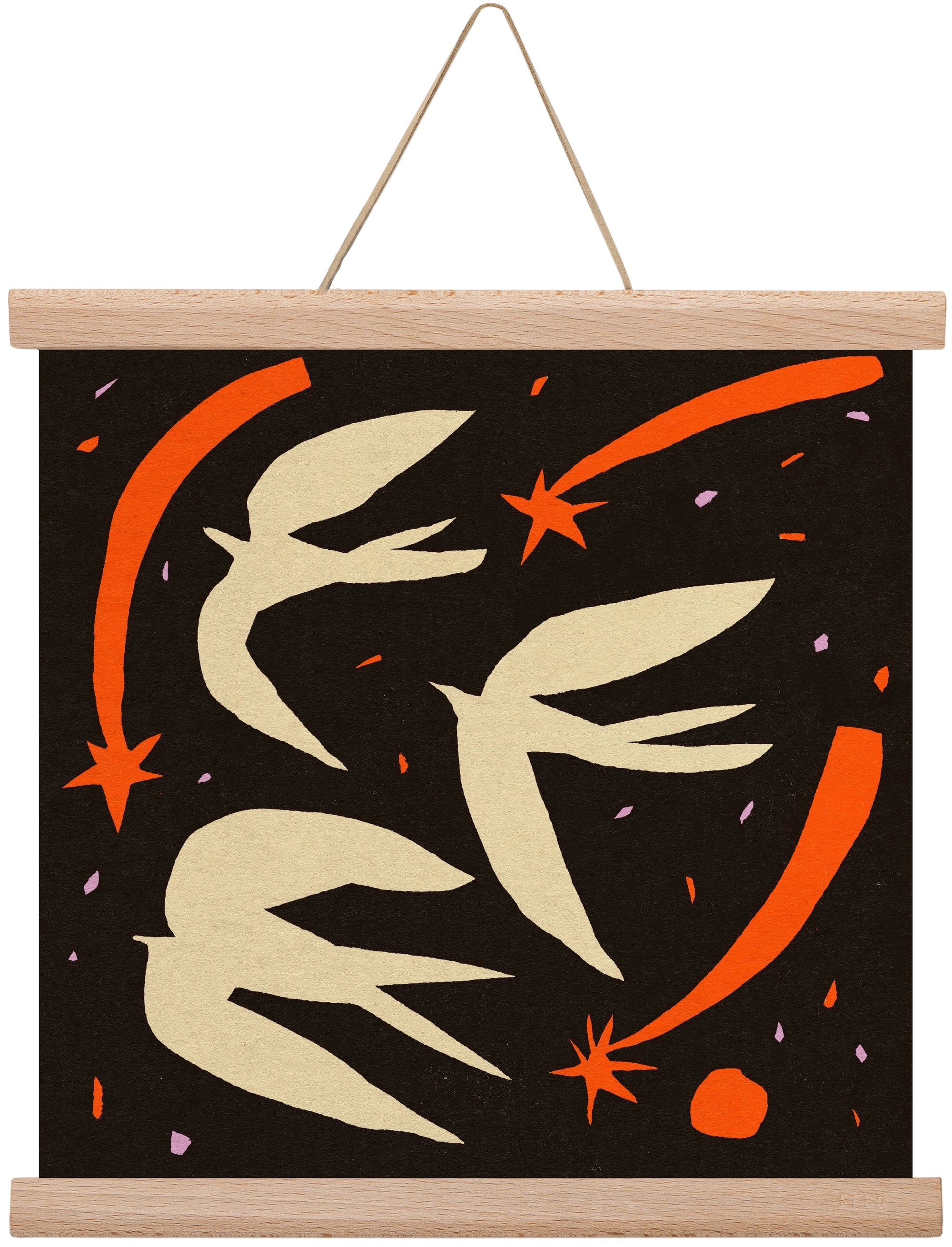 Birds on night sky, 30x30 cm (30x30 cm), Tölgy akasztó