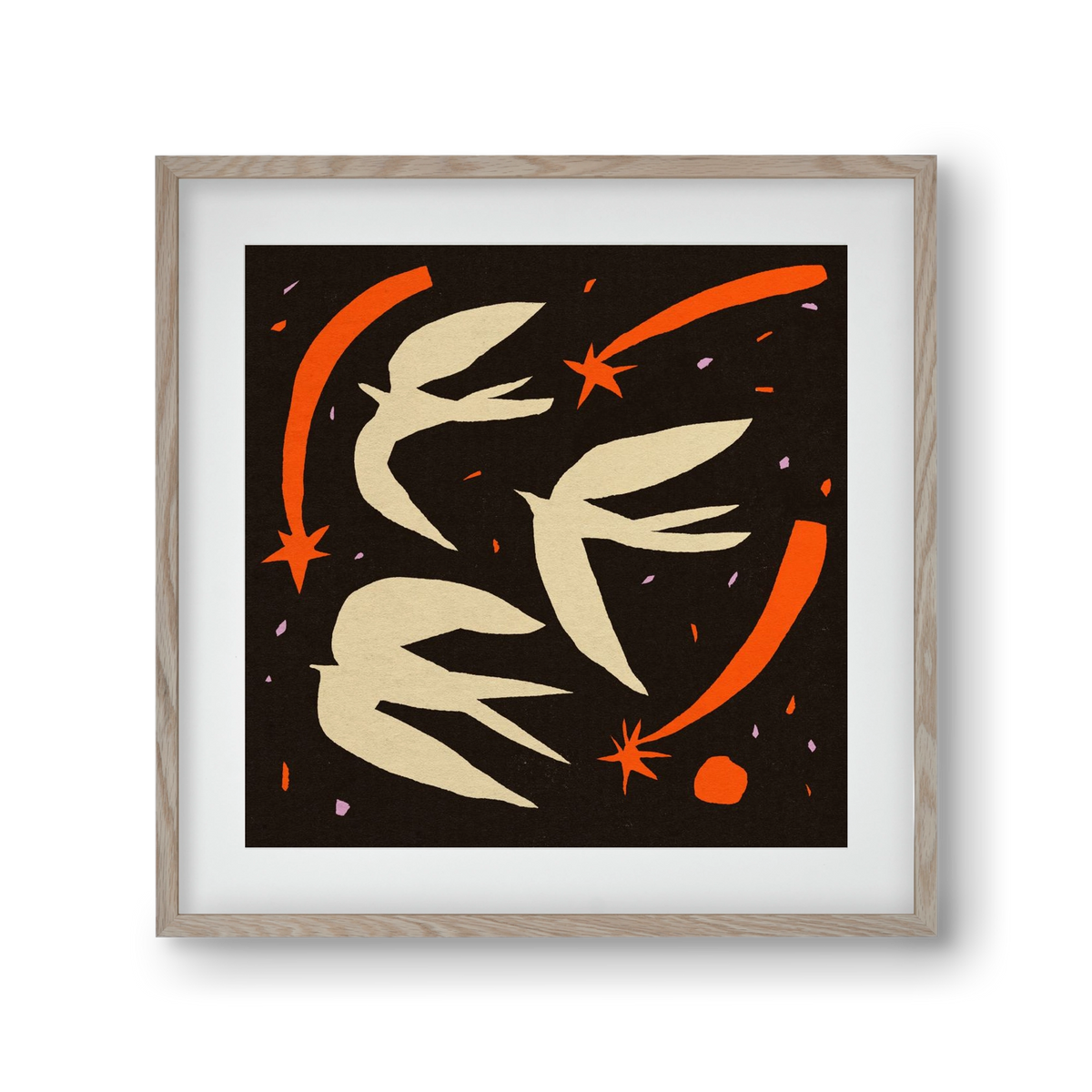 Birds on night sky, 30x30 cm (20x20 cm), Tölgy keret, paszpartuval