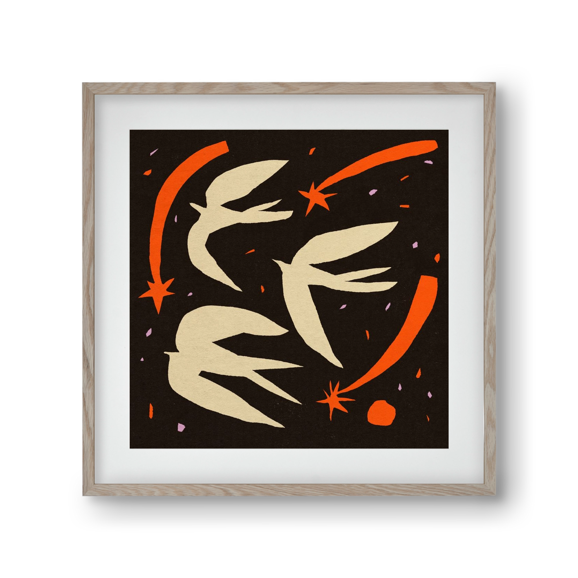 Birds on night sky, 30x30 cm (20x20 cm), Tölgy keret, paszpartuval