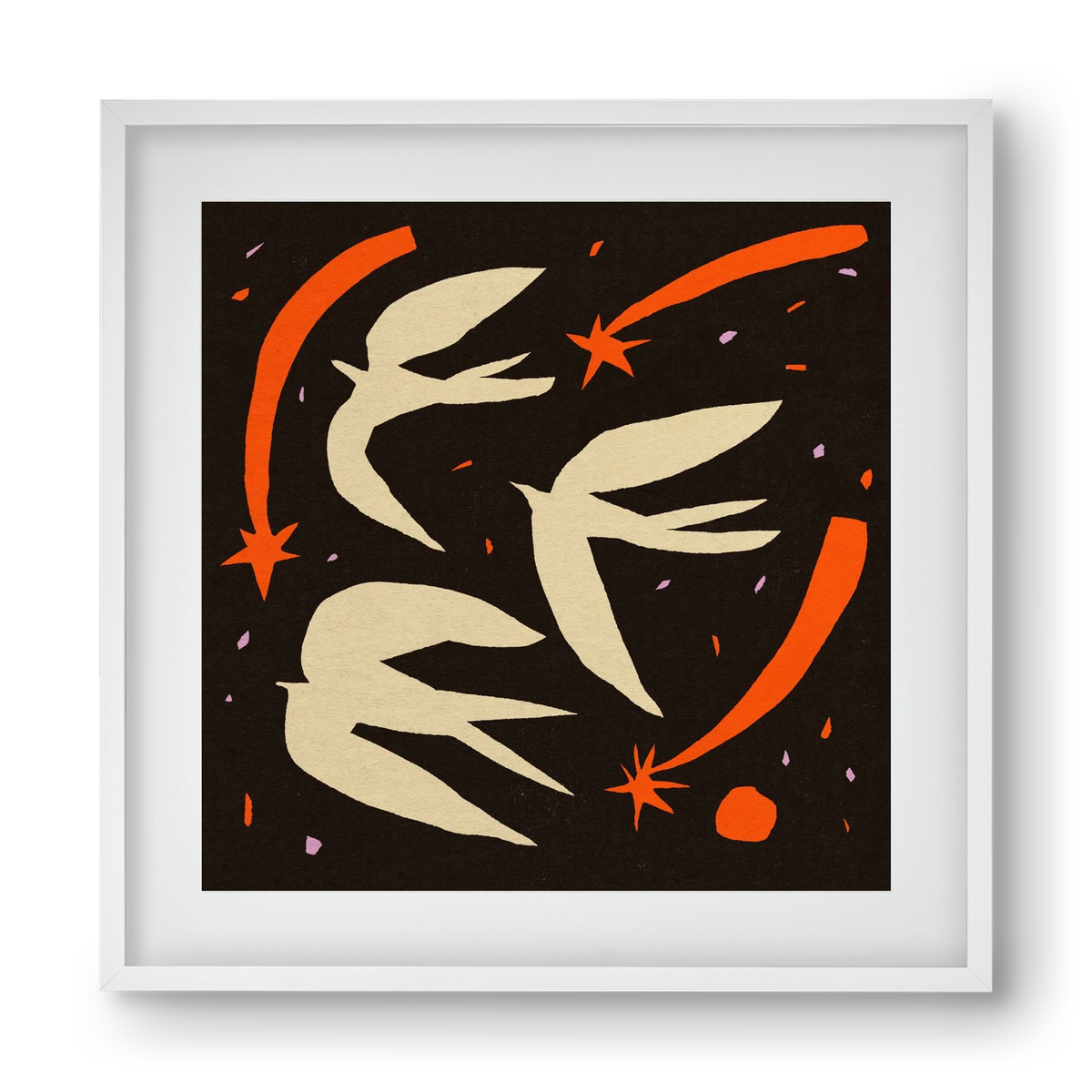 Birds on night sky, 40x40 cm (30x30 cm), Fehér keret, paszpartuval