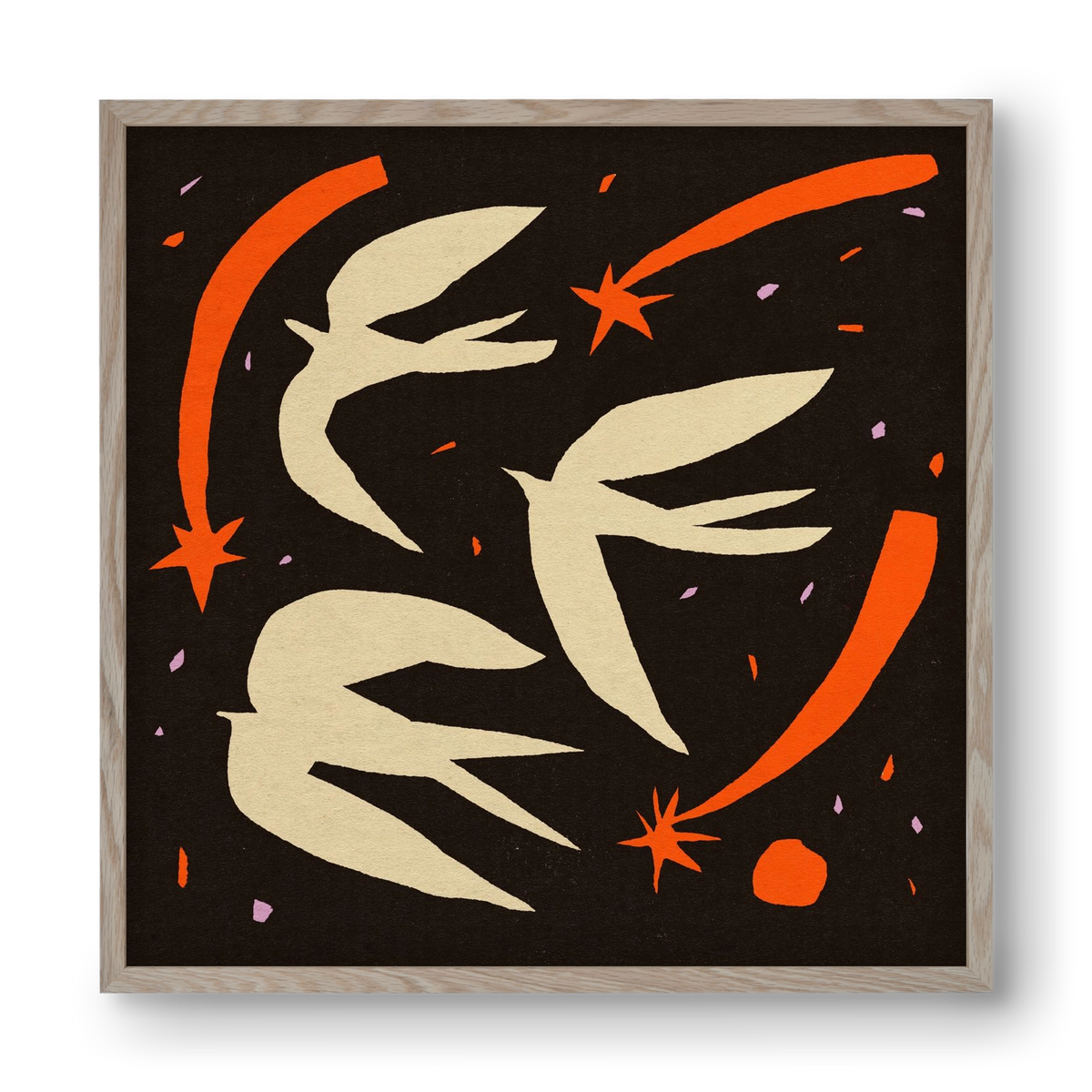 Birds on night sky, 40x40 cm (40x40 cm), Tölgy keret