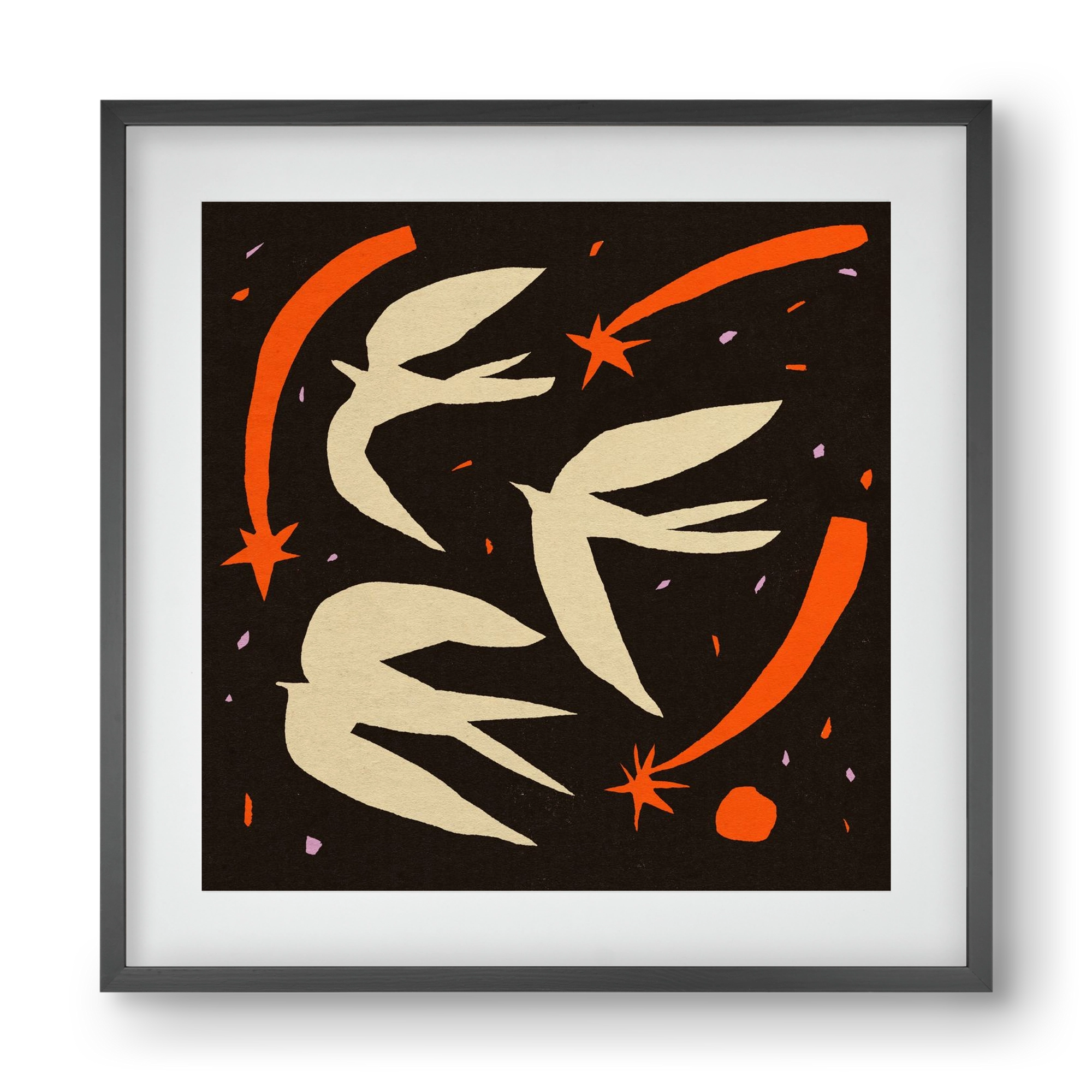 Birds on night sky, 40x40 cm (30x30 cm), Fekete keret, paszpartuval