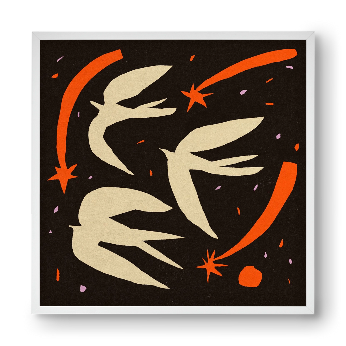 Birds on night sky, 40x40 cm (40x40 cm), Fehér keret