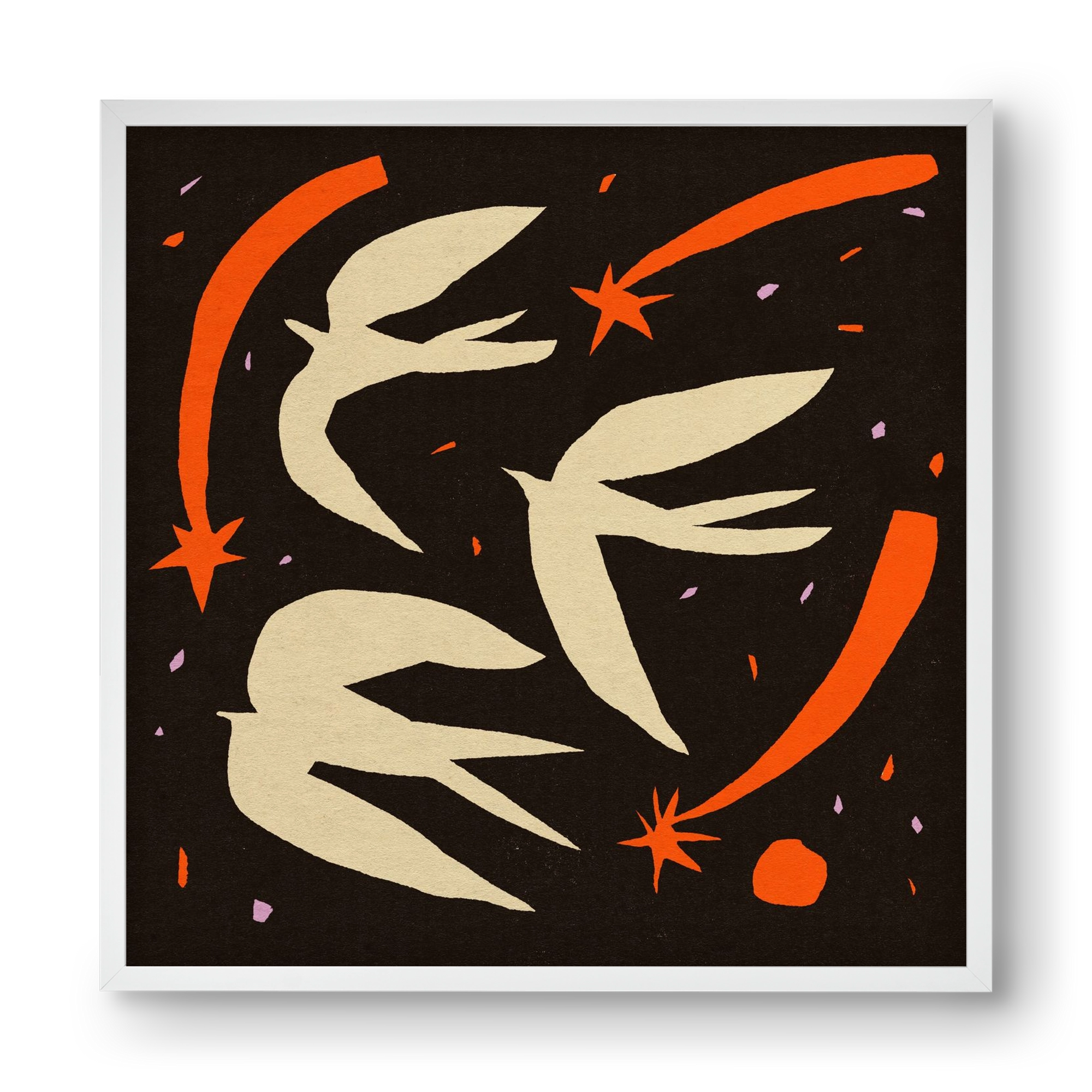 Birds on night sky, 40x40 cm (40x40 cm), Fehér keret