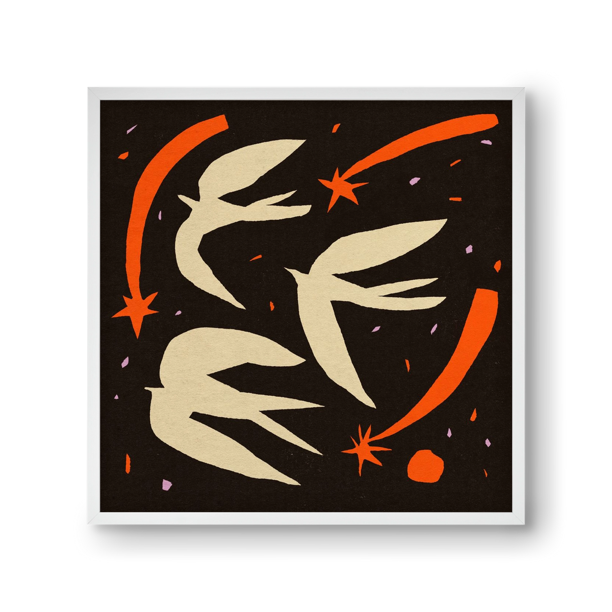 Birds on night sky, 30x30 cm (30x30 cm), Fehér keret