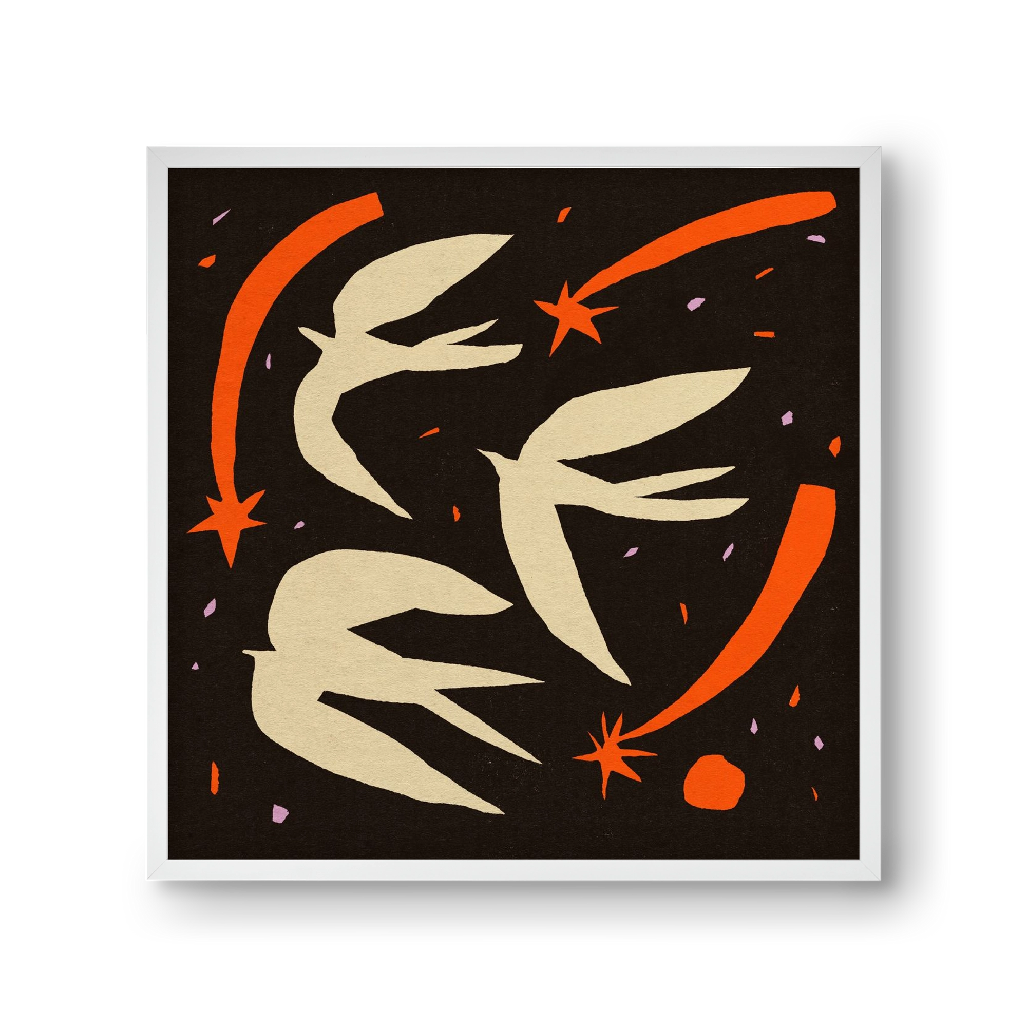 Birds on night sky, 30x30 cm (30x30 cm), Fehér keret