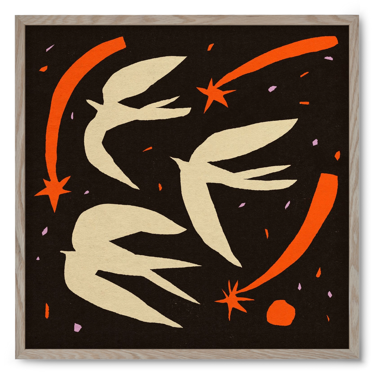 Birds on night sky, 50x50 cm (50x50 cm), Tölgy keret