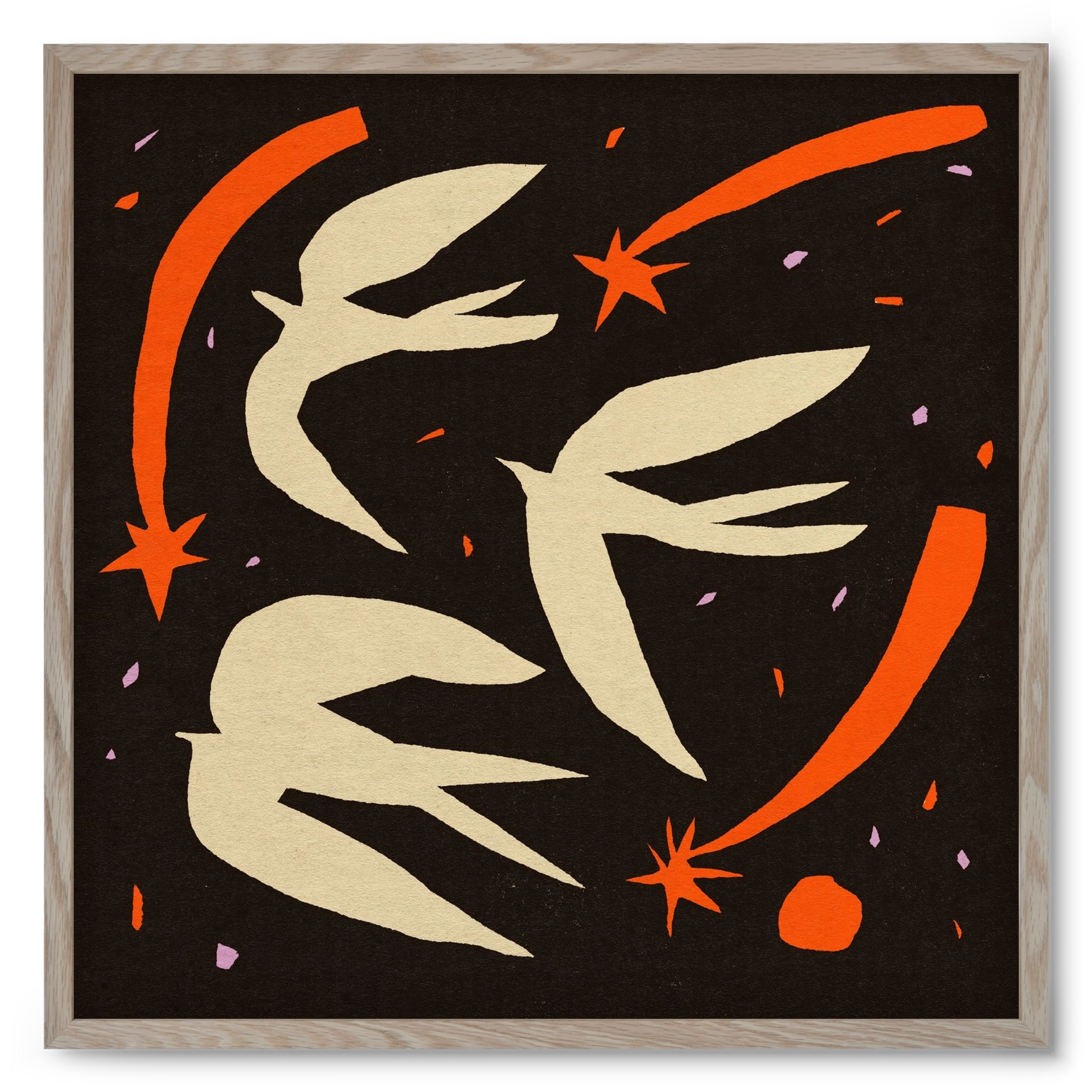 Birds on night sky, 50x50 cm (50x50 cm), Tölgy keret