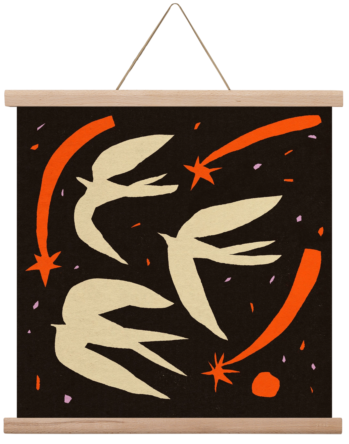 Birds on night sky, 40x40 cm (40x40 cm), Tölgy akasztó