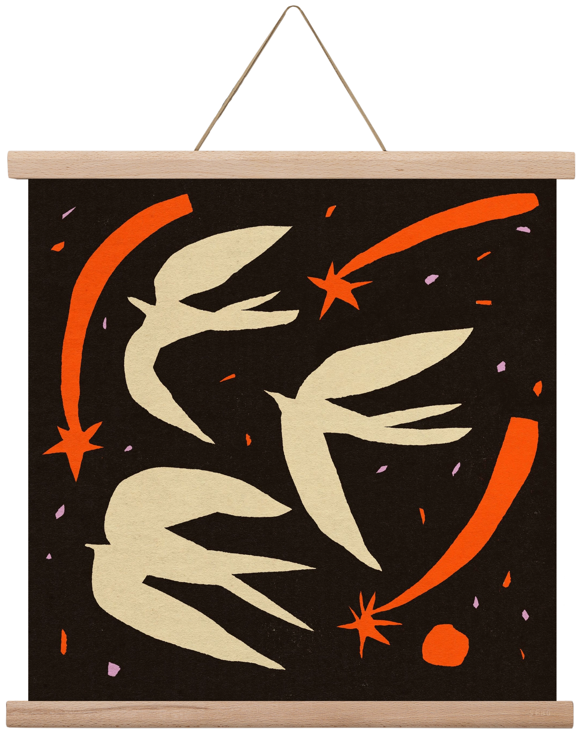 Birds on night sky, 40x40 cm (40x40 cm), Tölgy akasztó