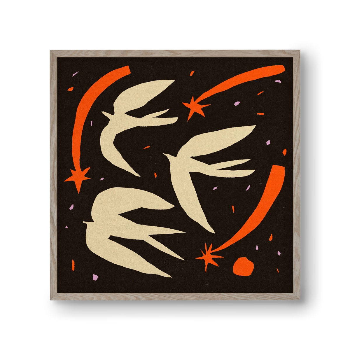 Birds on night sky, 30x30 cm (30x30 cm), Tölgy keret