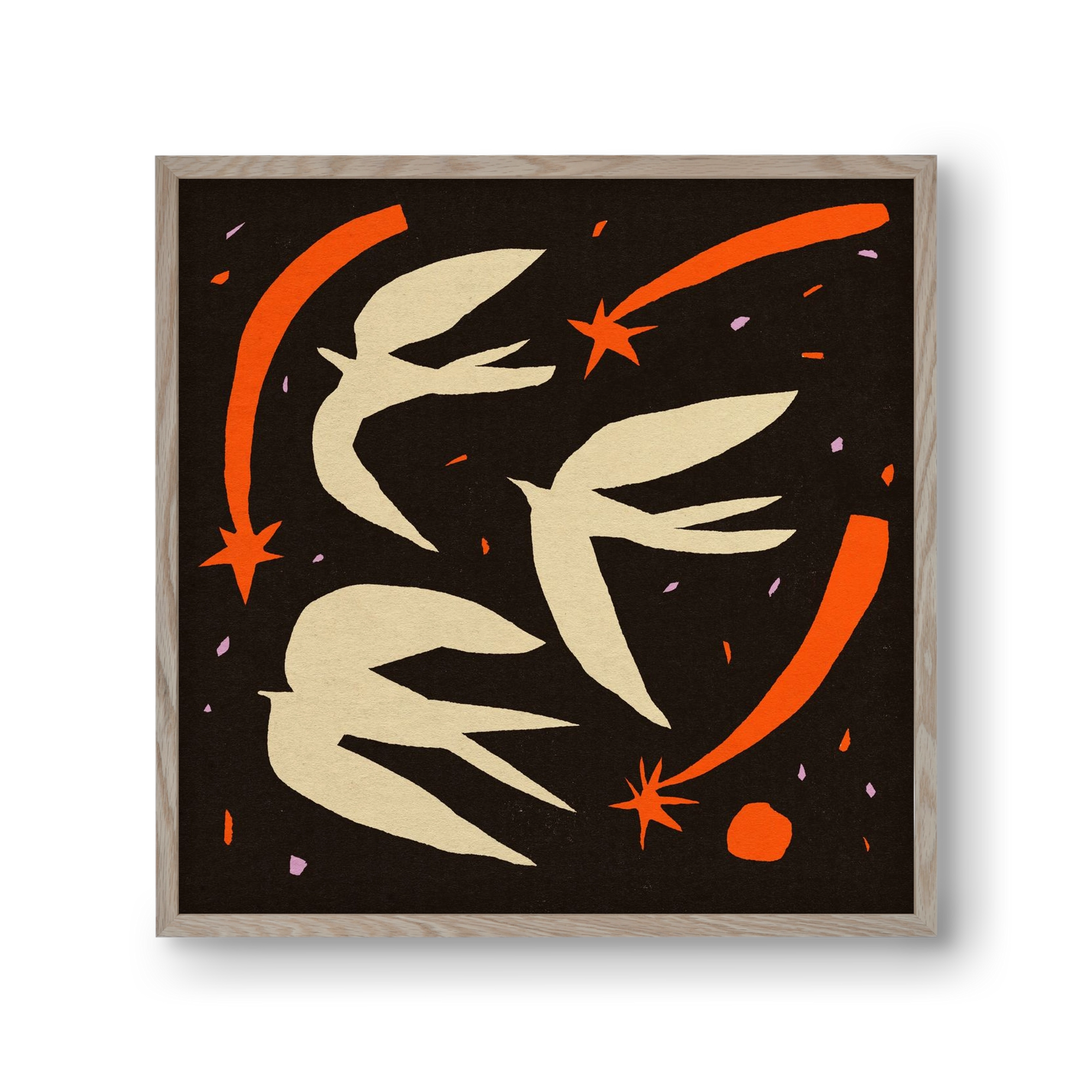 Birds on night sky, 30x30 cm (30x30 cm), Tölgy keret