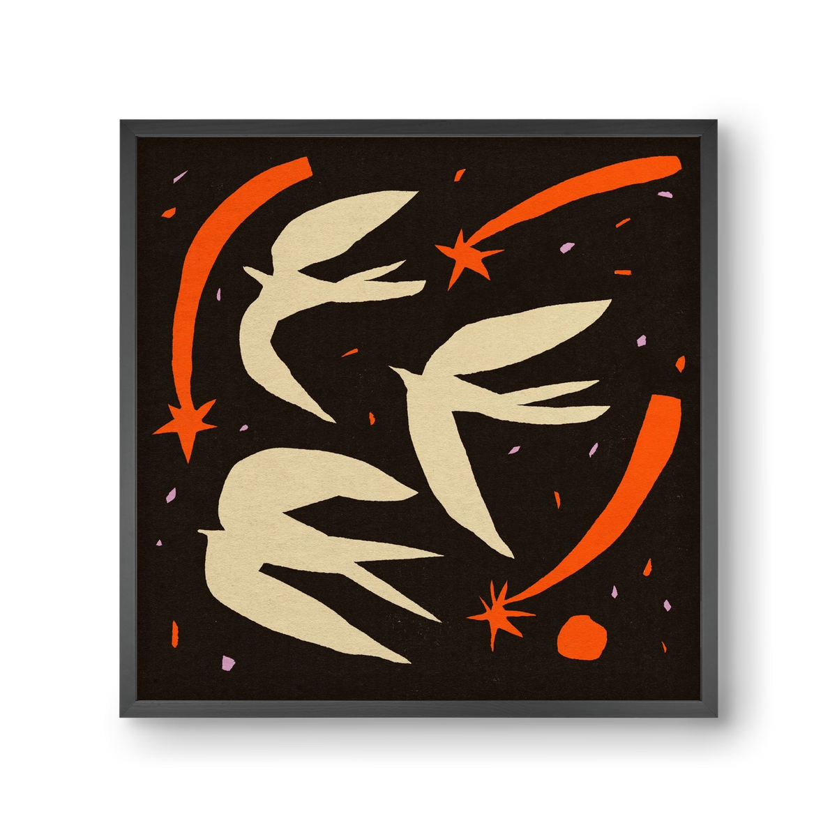 Birds on night sky, 30x30 cm (30x30 cm), Fekete keret
