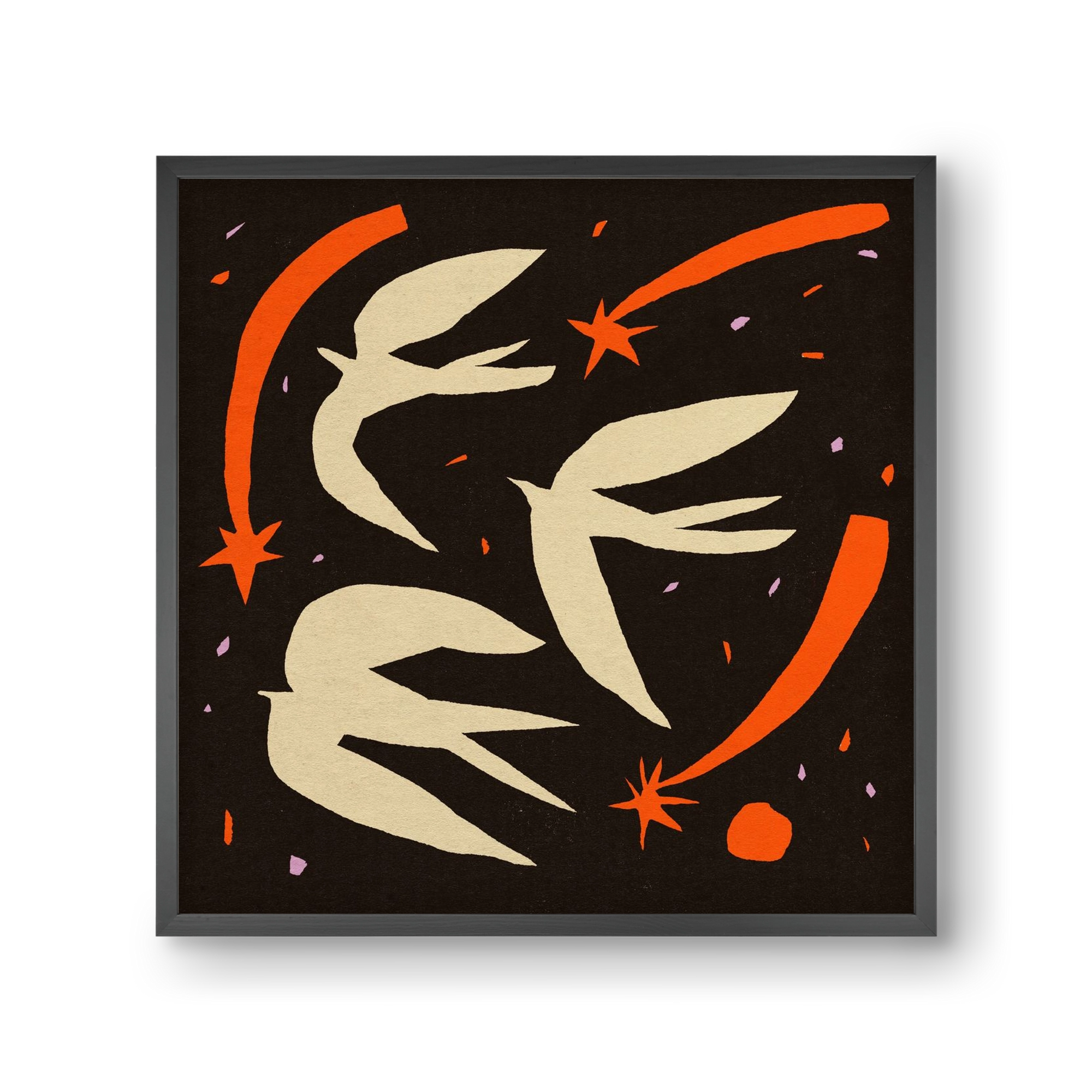 Birds on night sky, 30x30 cm (30x30 cm), Fekete keret