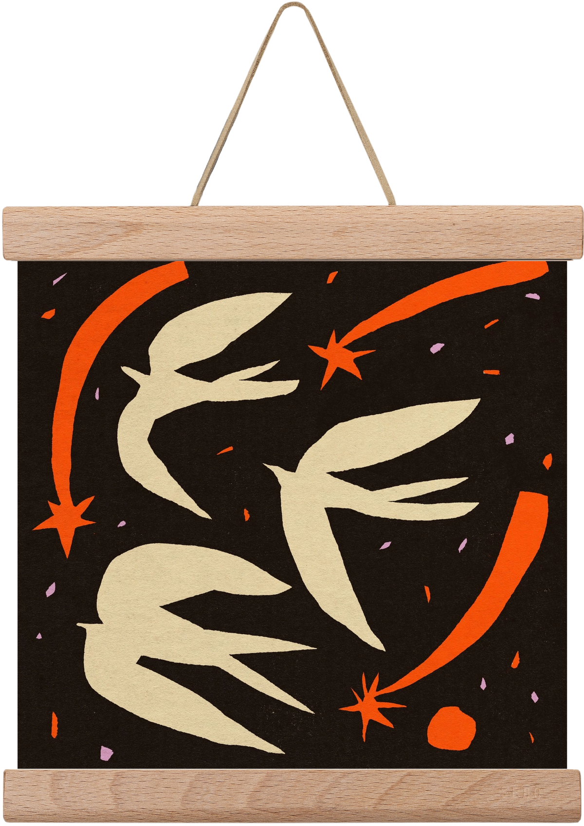 Birds on night sky, 20x20 cm (20x20 cm), Tölgy akasztó