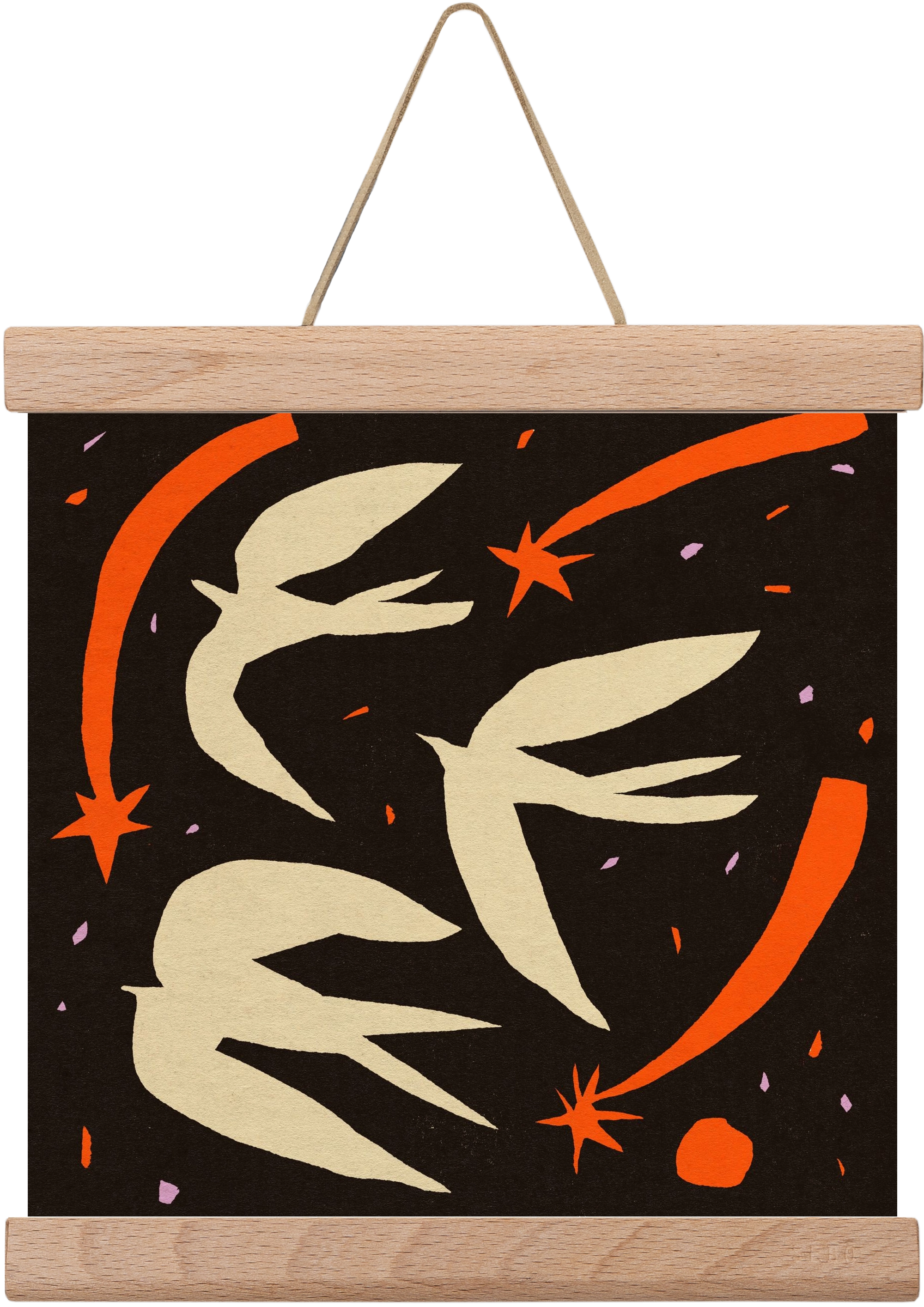 Birds on night sky, 20x20 cm (20x20 cm), Tölgy akasztó