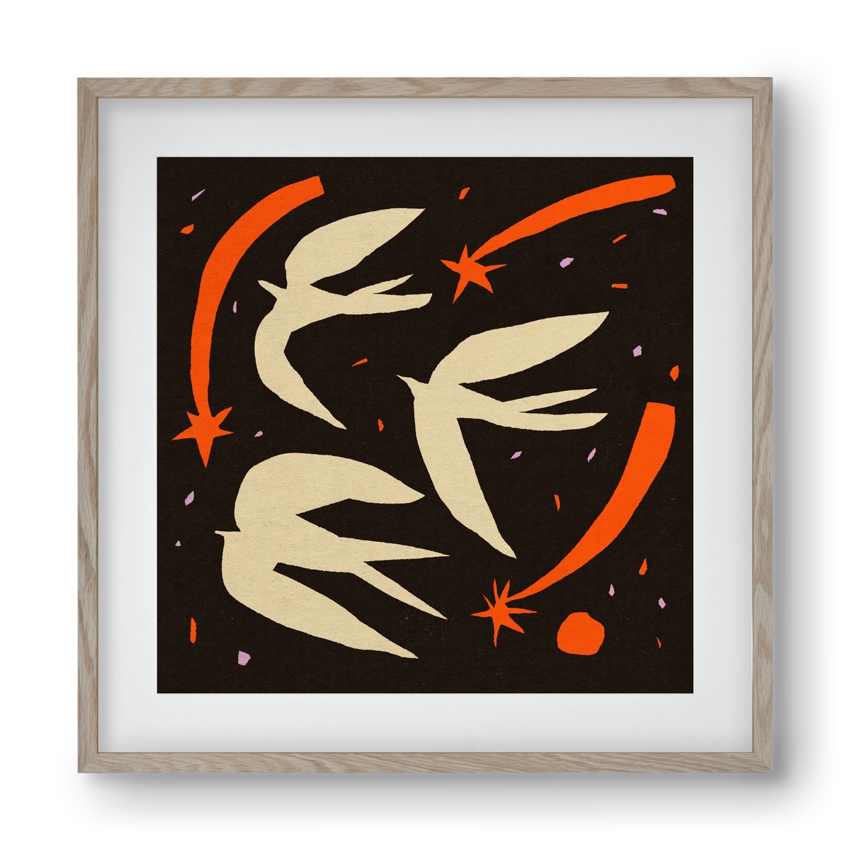 Birds on night sky, 40x40 cm (30x30 cm), Tölgy keret, paszpartuval