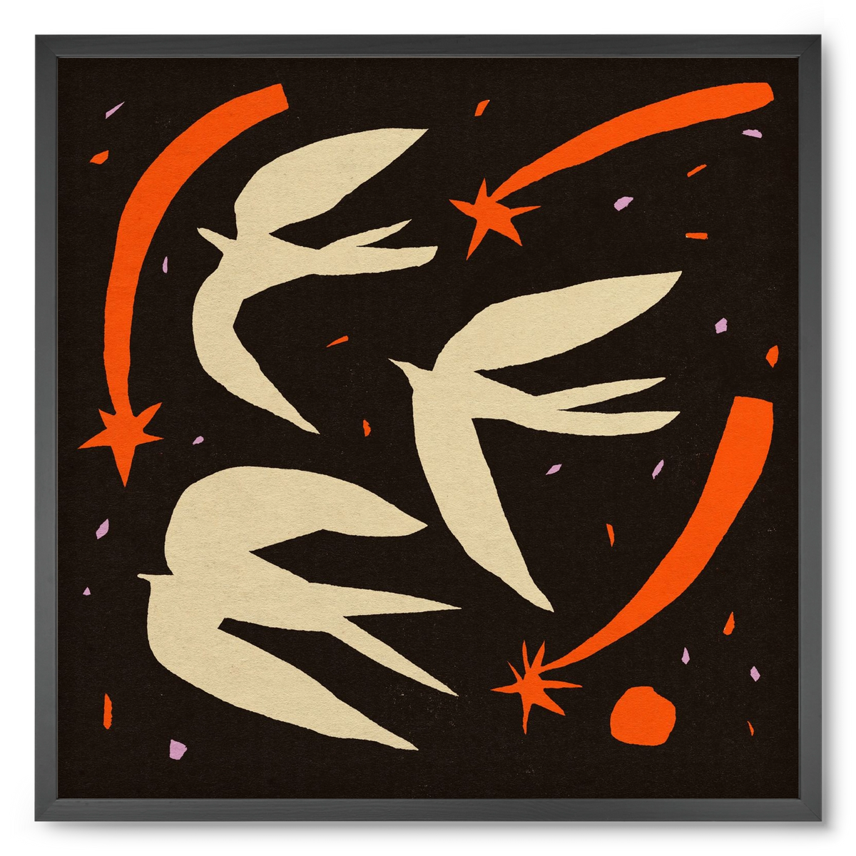 Birds on night sky, 50x50 cm (50x50 cm), Fekete keret