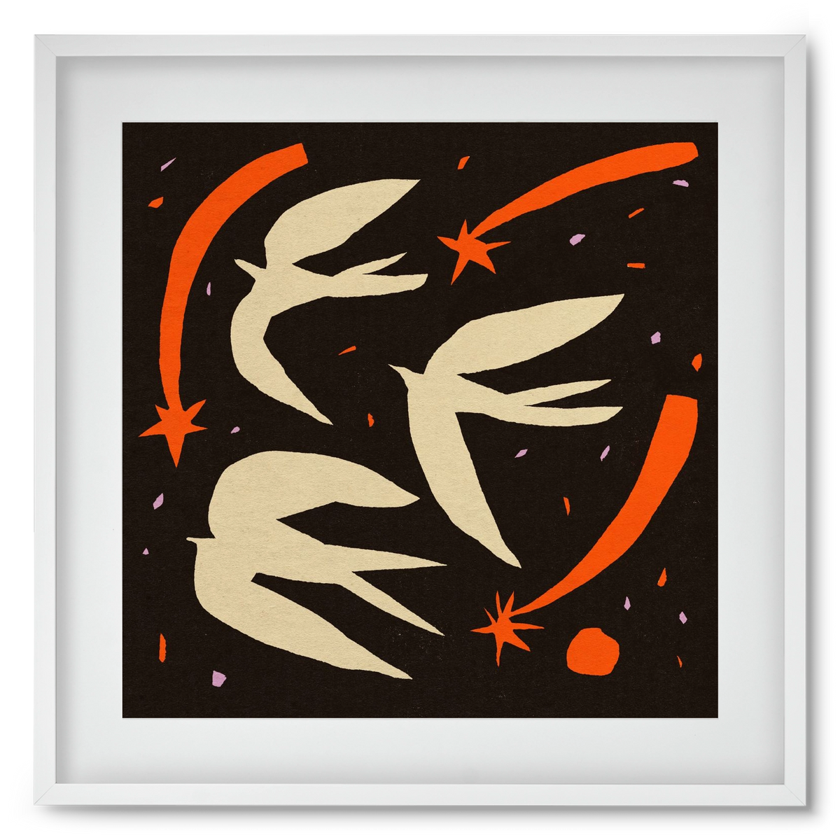 Birds on night sky, 50x50 cm (40x40 cm), Fehér keret, paszpartuval