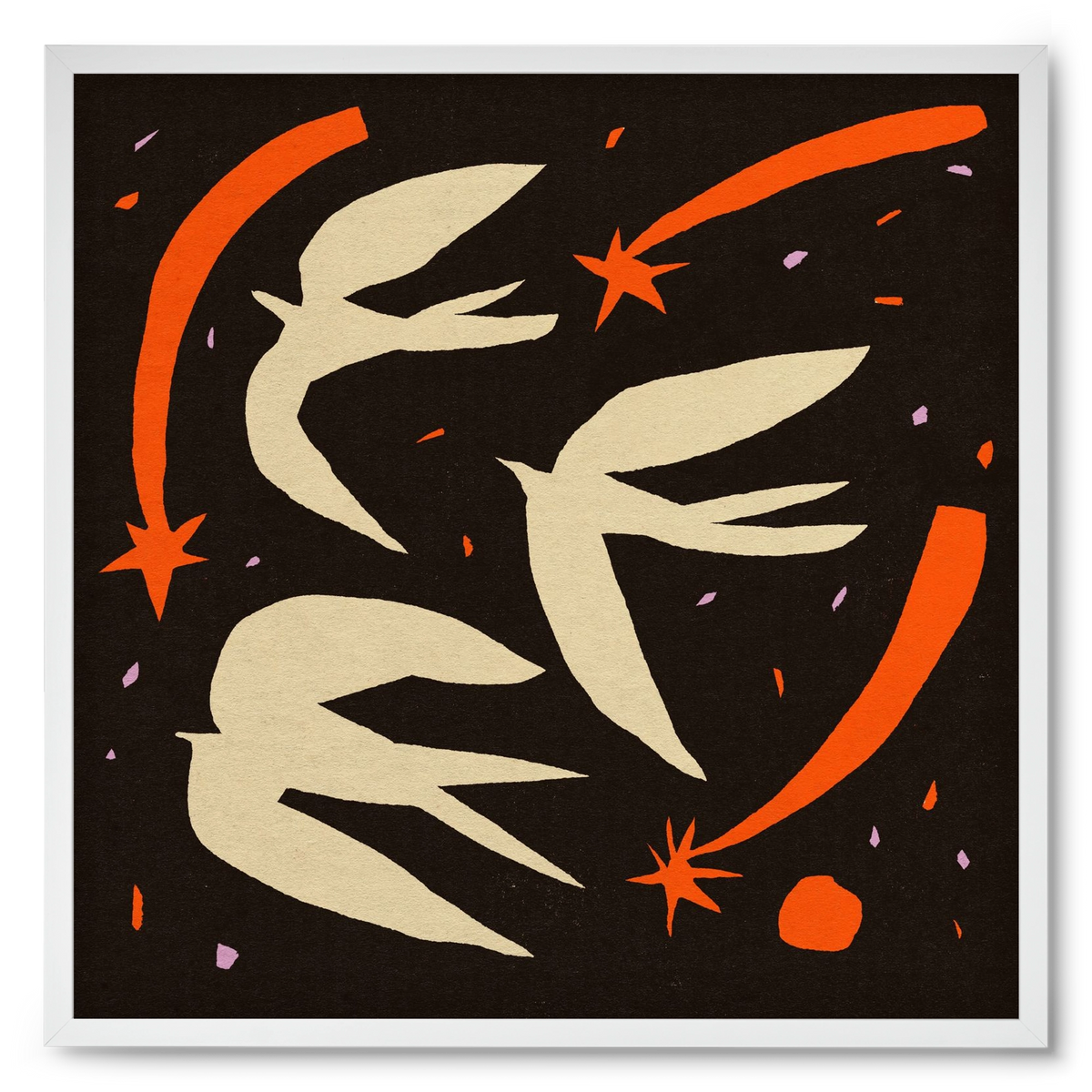 Birds on night sky, 50x50 cm (50x50 cm), Fehér keret