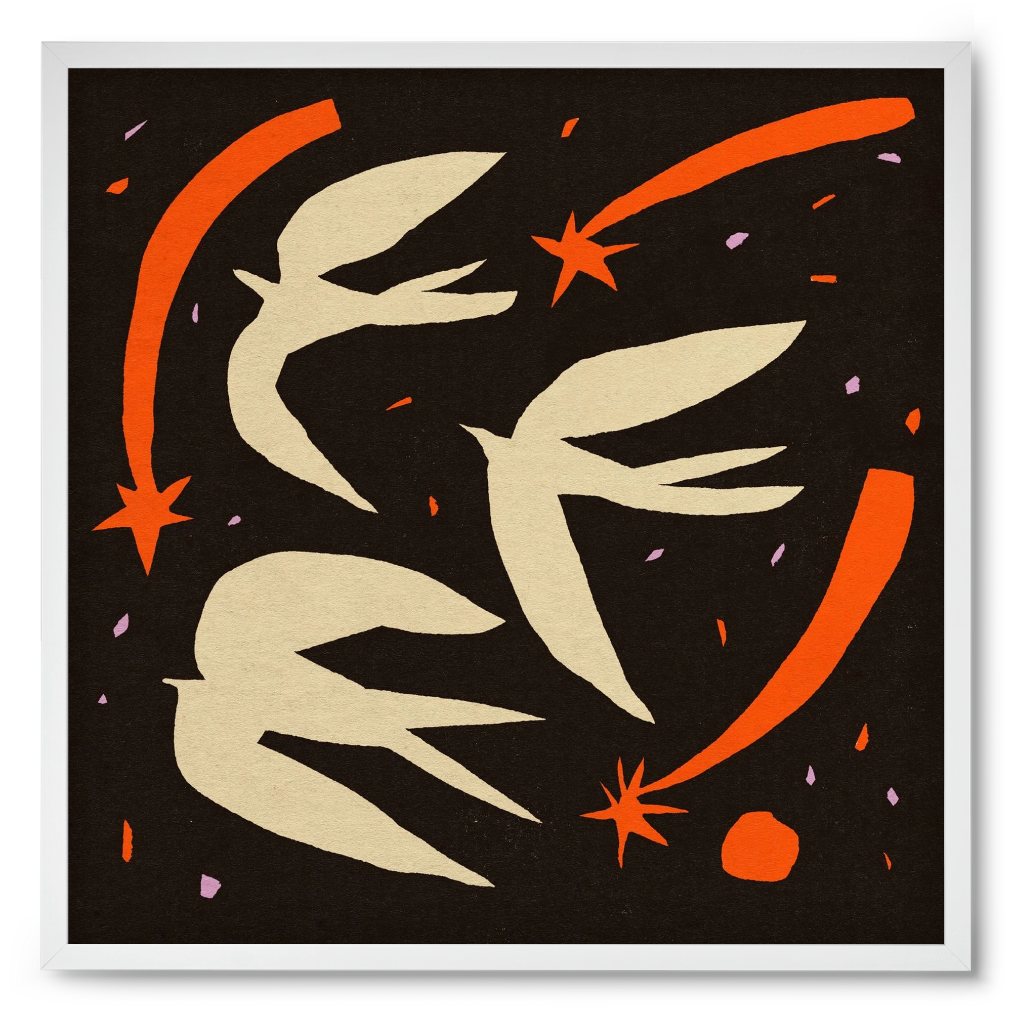 Birds on night sky, 50x50 cm (50x50 cm), Fehér keret