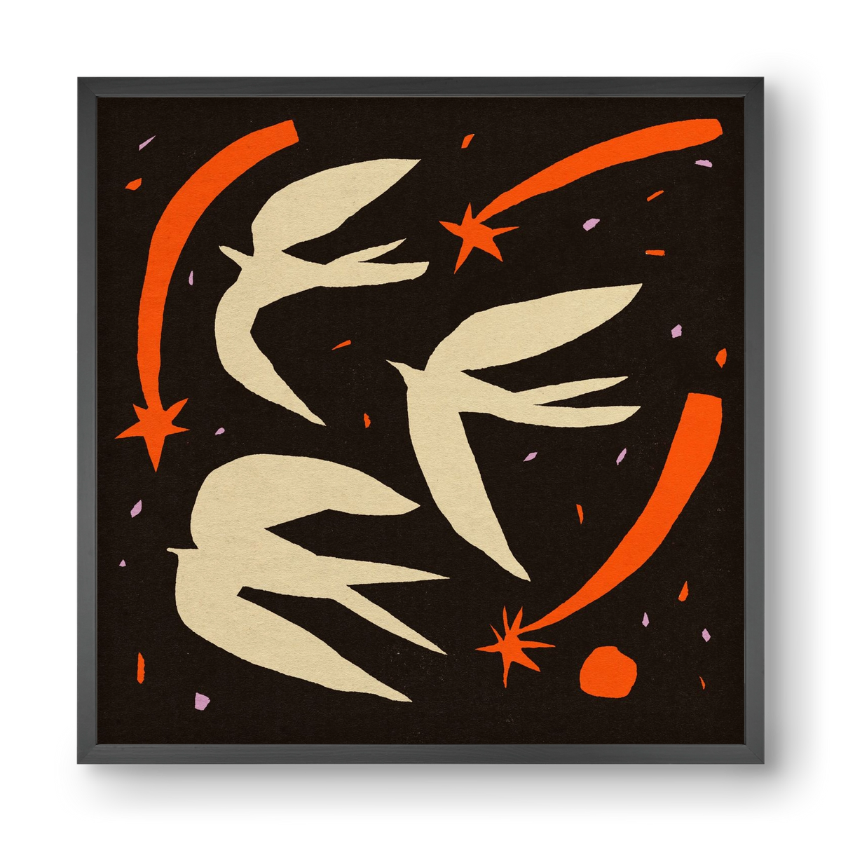 Birds on night sky, 40x40 cm (40x40 cm), Fekete keret