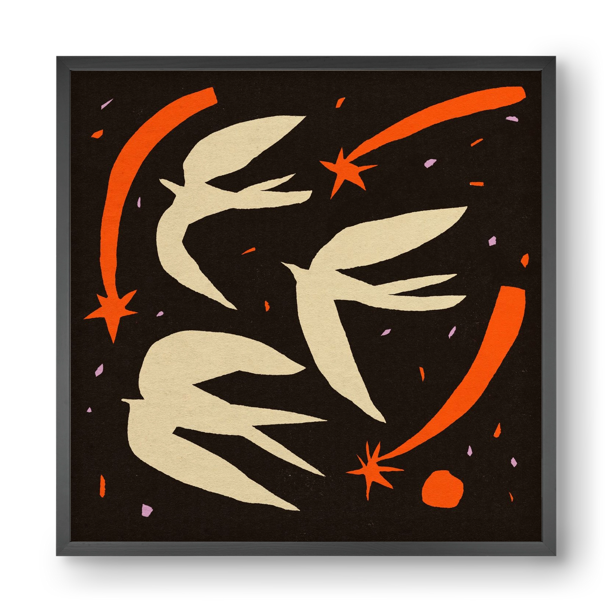 Birds on night sky, 40x40 cm (40x40 cm), Fekete keret