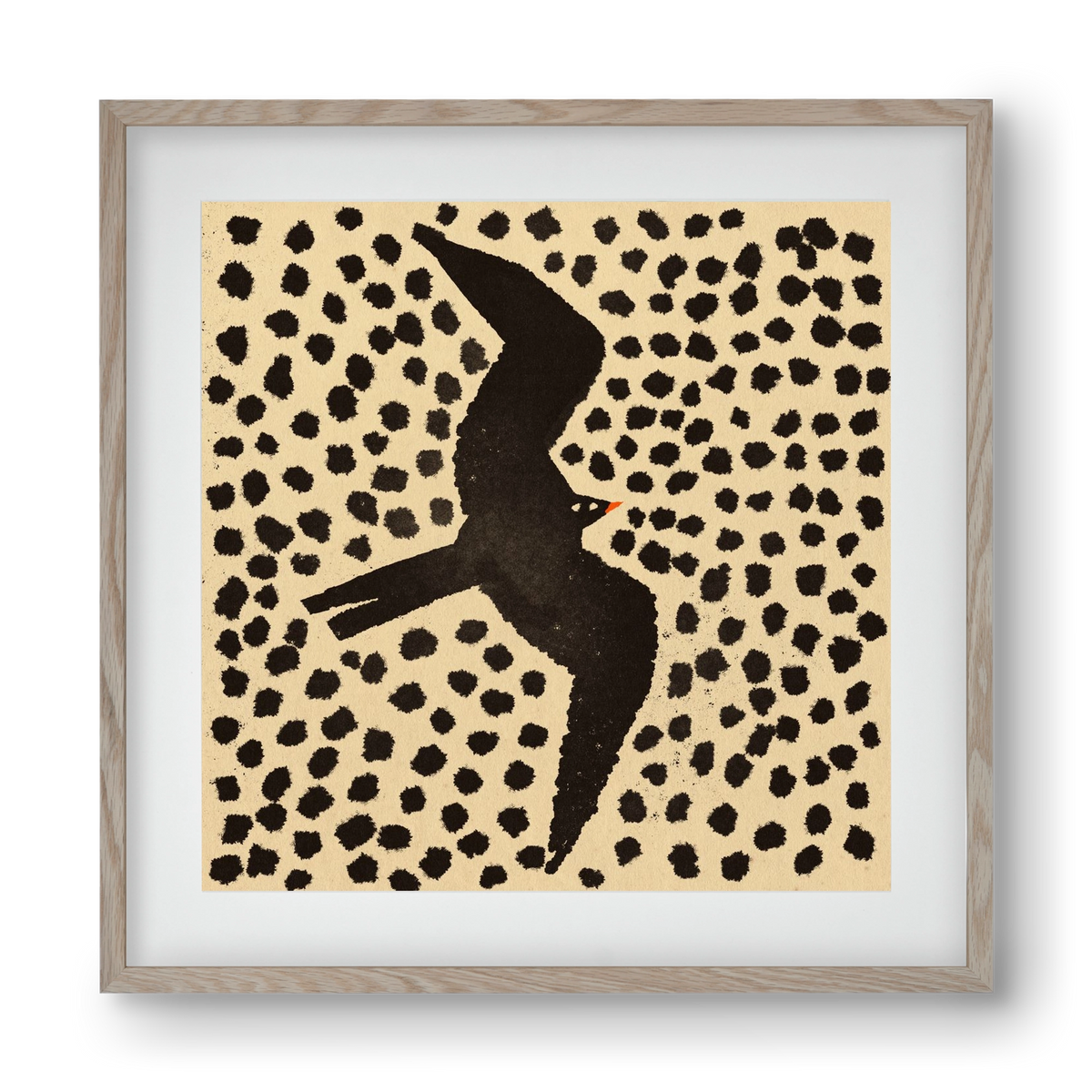 Black bird, 40x40 cm (30x30 cm), Tölgy keret, paszpartuval