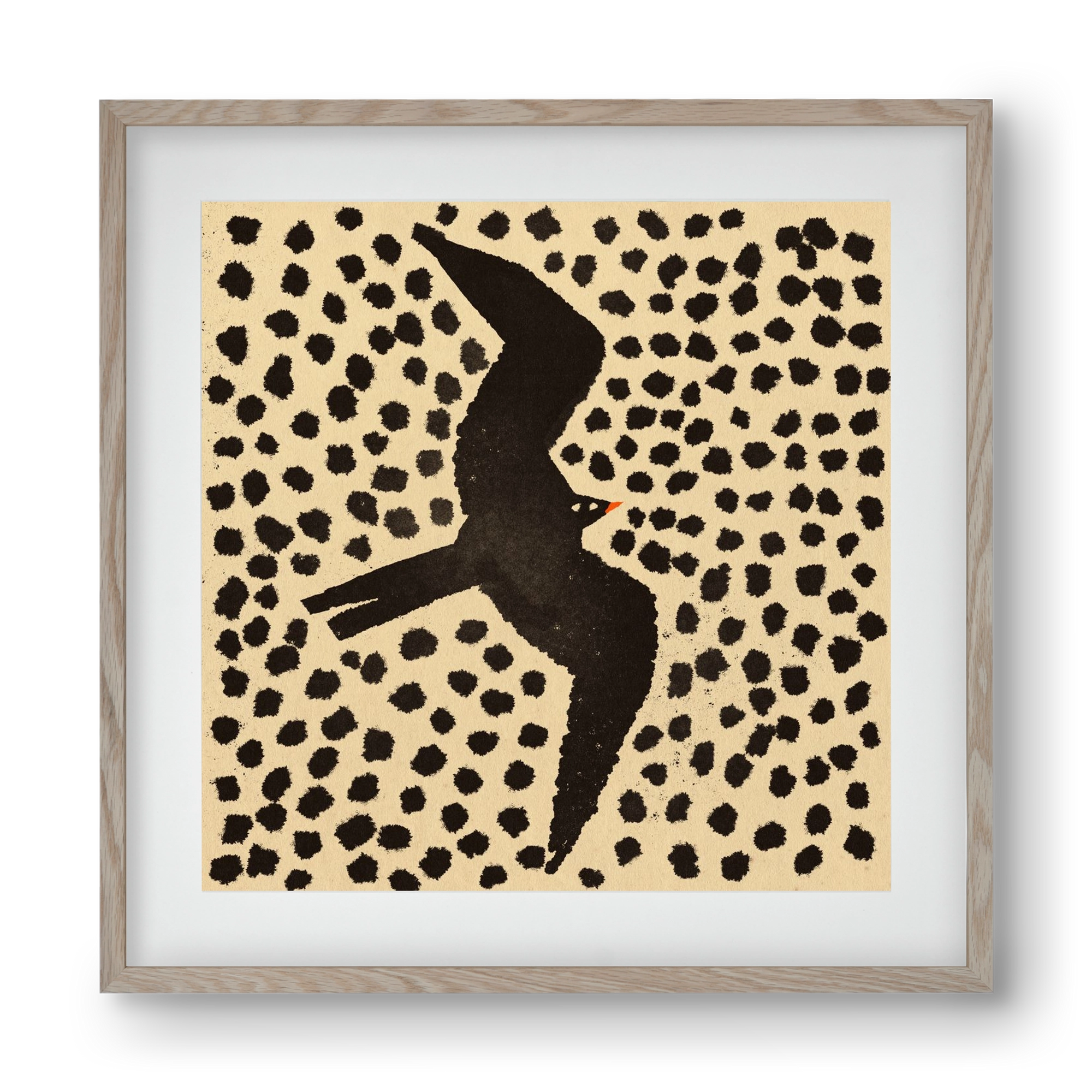 Black bird, 40x40 cm (30x30 cm), Tölgy keret, paszpartuval