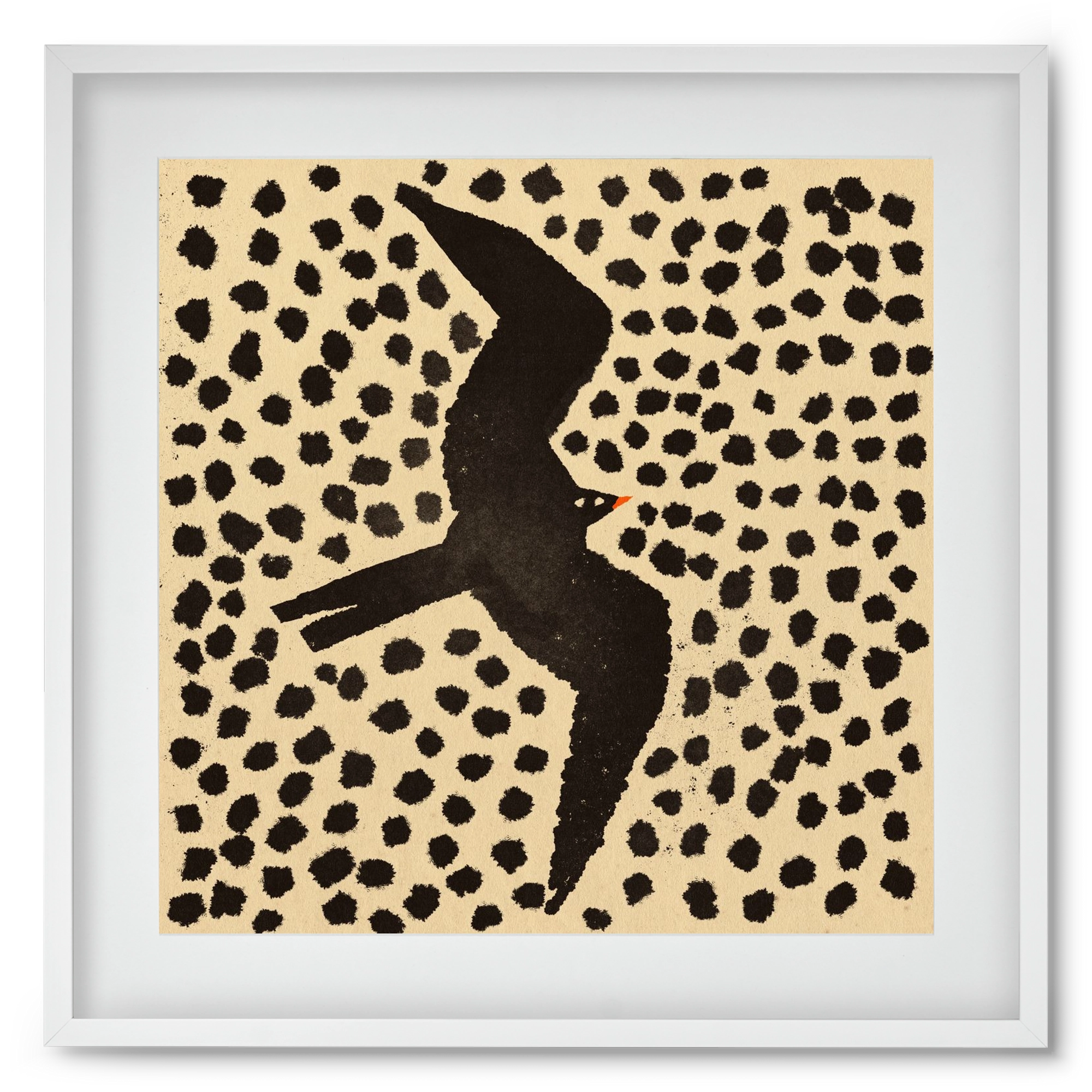 Black bird, 50x50 cm (40x40 cm), Fehér keret, paszpartuval