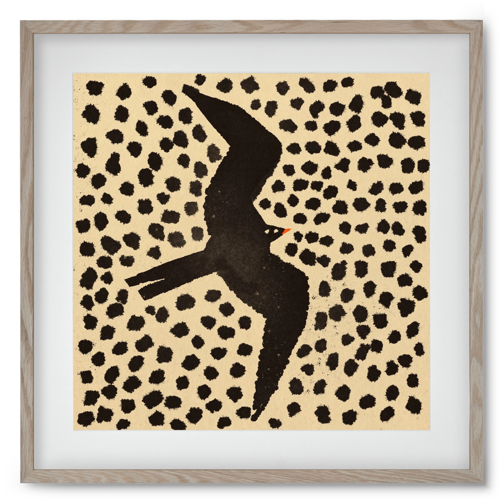 Black bird, 50x50 cm (40x40 cm), Tölgy keret, paszpartuval